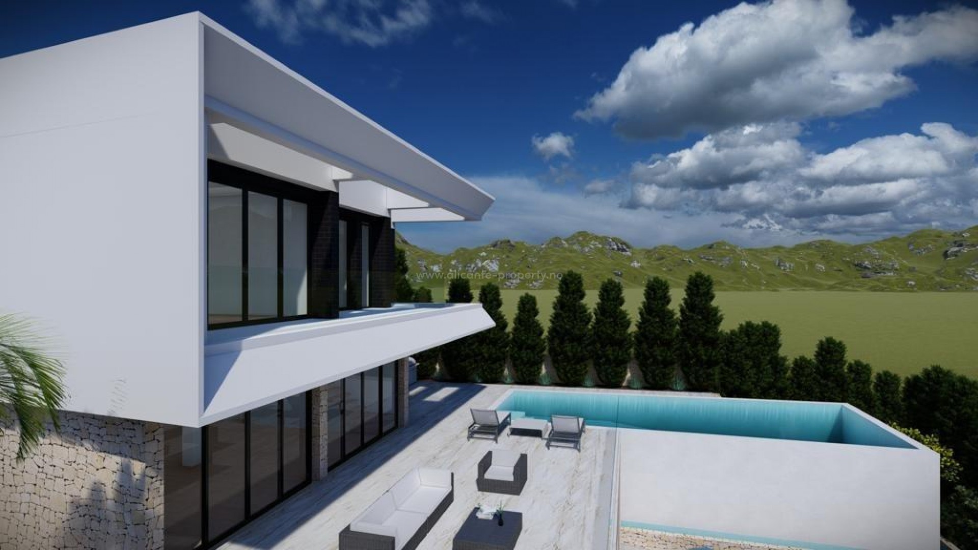 Luxury villa in Altea Hills, 4 bedrooms, 5 bathrooms, living area of 330 m2, infinity pool with salt water system, can be adapted to wishes and needs