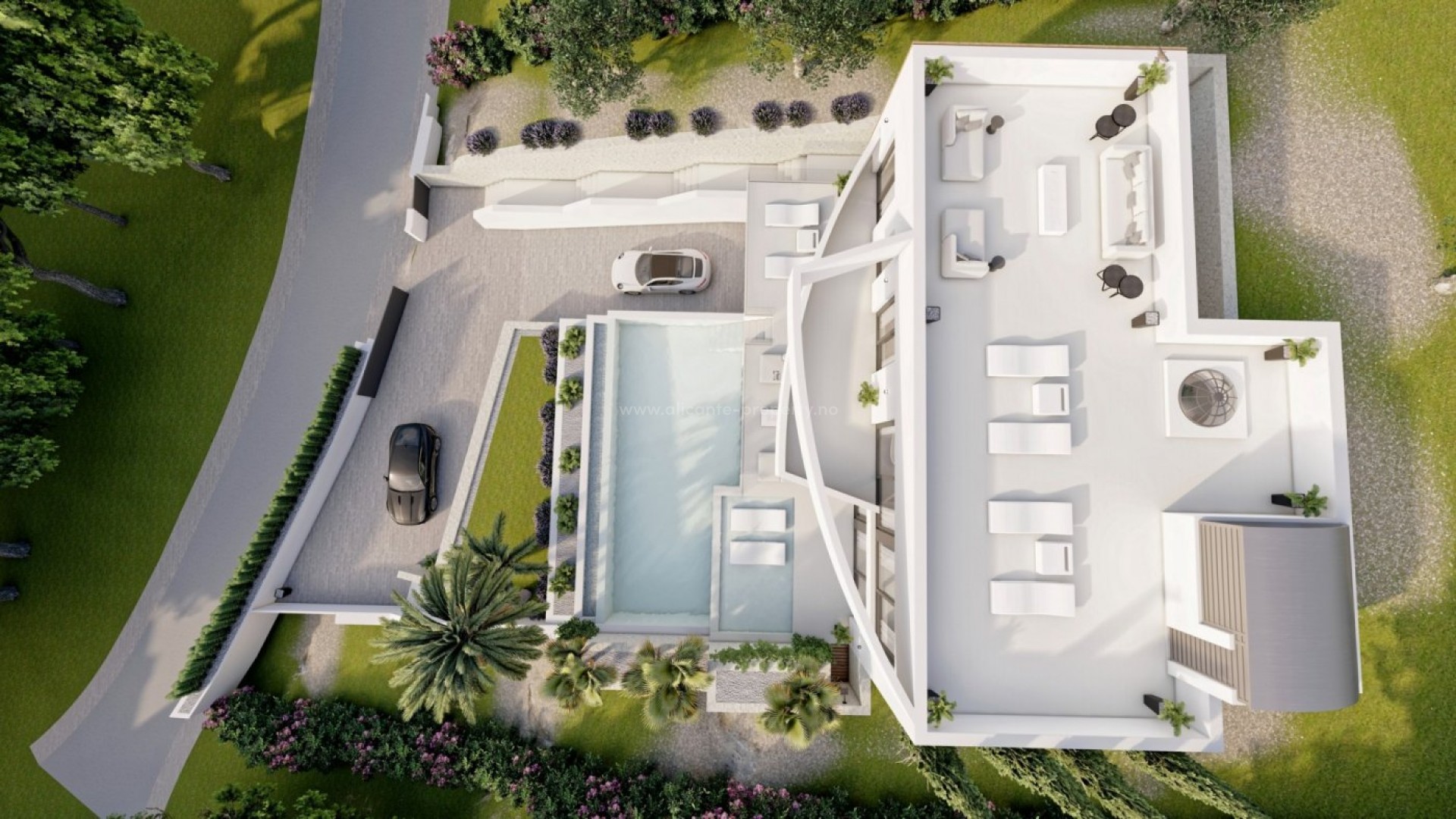 Luxury villa in Altea with 4 spacious bedrooms and 5 bathrooms, terrace at the rear of the property and a large pool terrace at the front with infinity pool