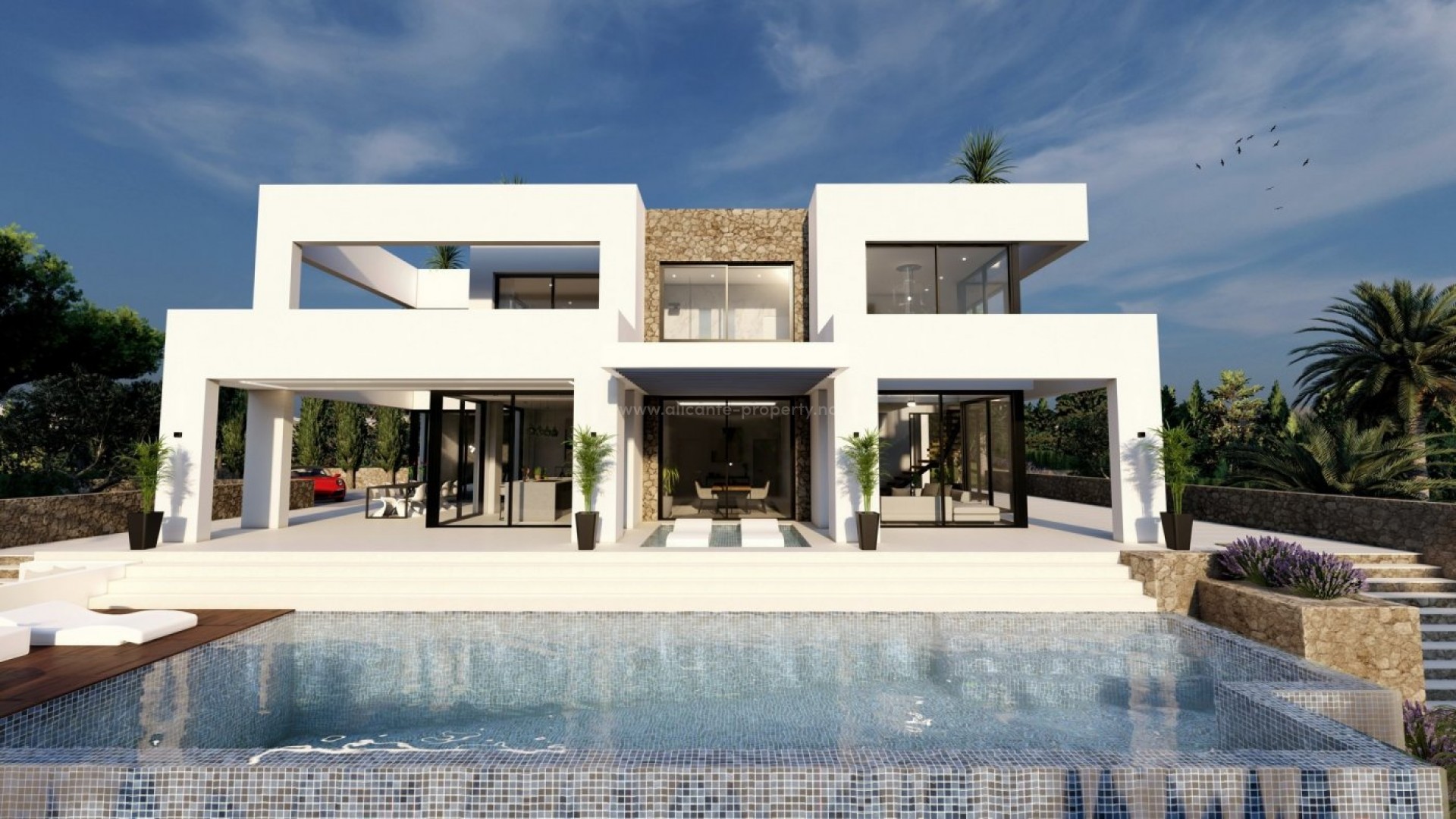 Luxury villa in Benissa with 4 bedrooms and 4 bathrooms, large infinity pool, terraces, complete quality throughout the house