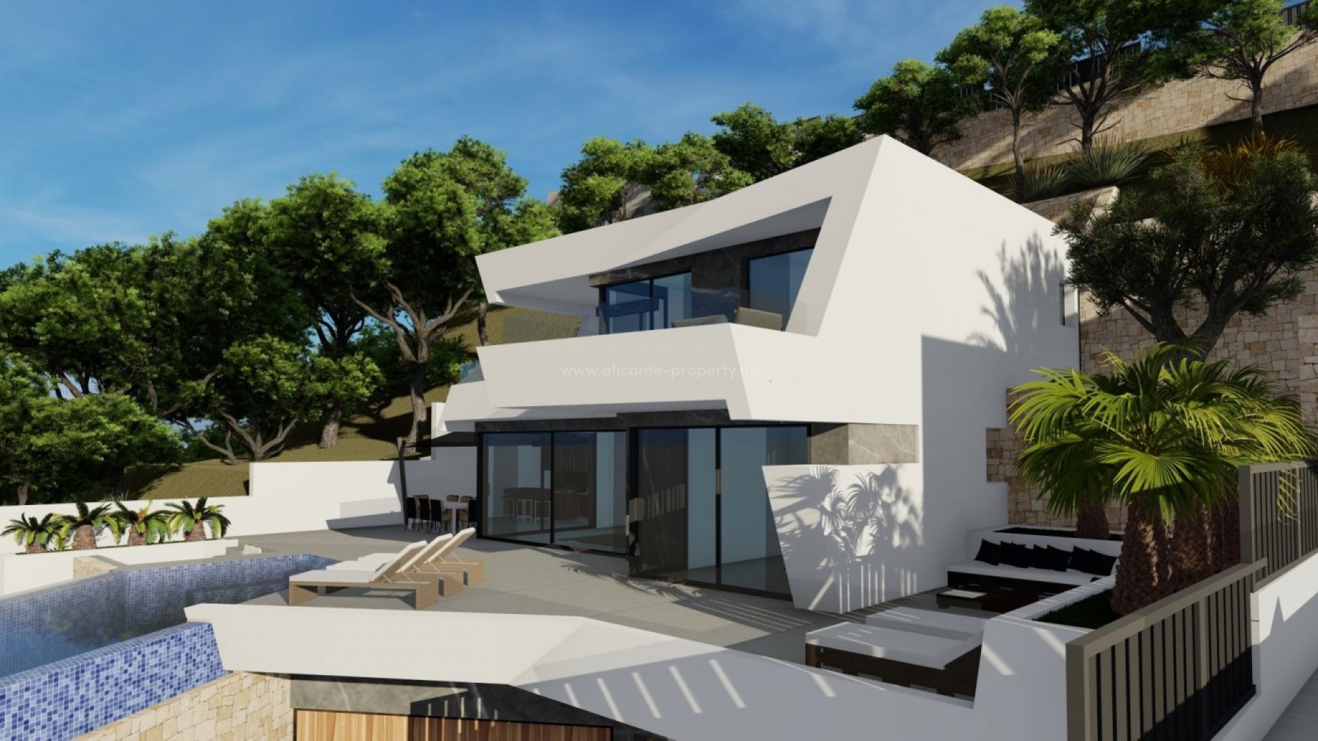 Luxury villa in Calpe with fantastic panoramic views, 4 bedrooms, 5 bathrooms, private garden with, air conditioning, lift, garage, parking, barbecue, veranda, jacuzzi