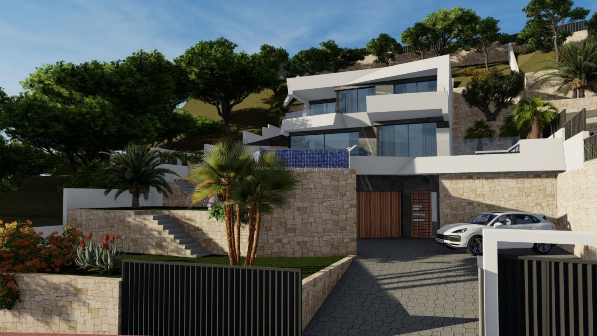 Luxury villa in Calpe with fantastic panoramic views, 4 bedrooms, 5 bathrooms, private garden with, air conditioning, lift, garage, parking, barbecue, veranda, jacuzzi