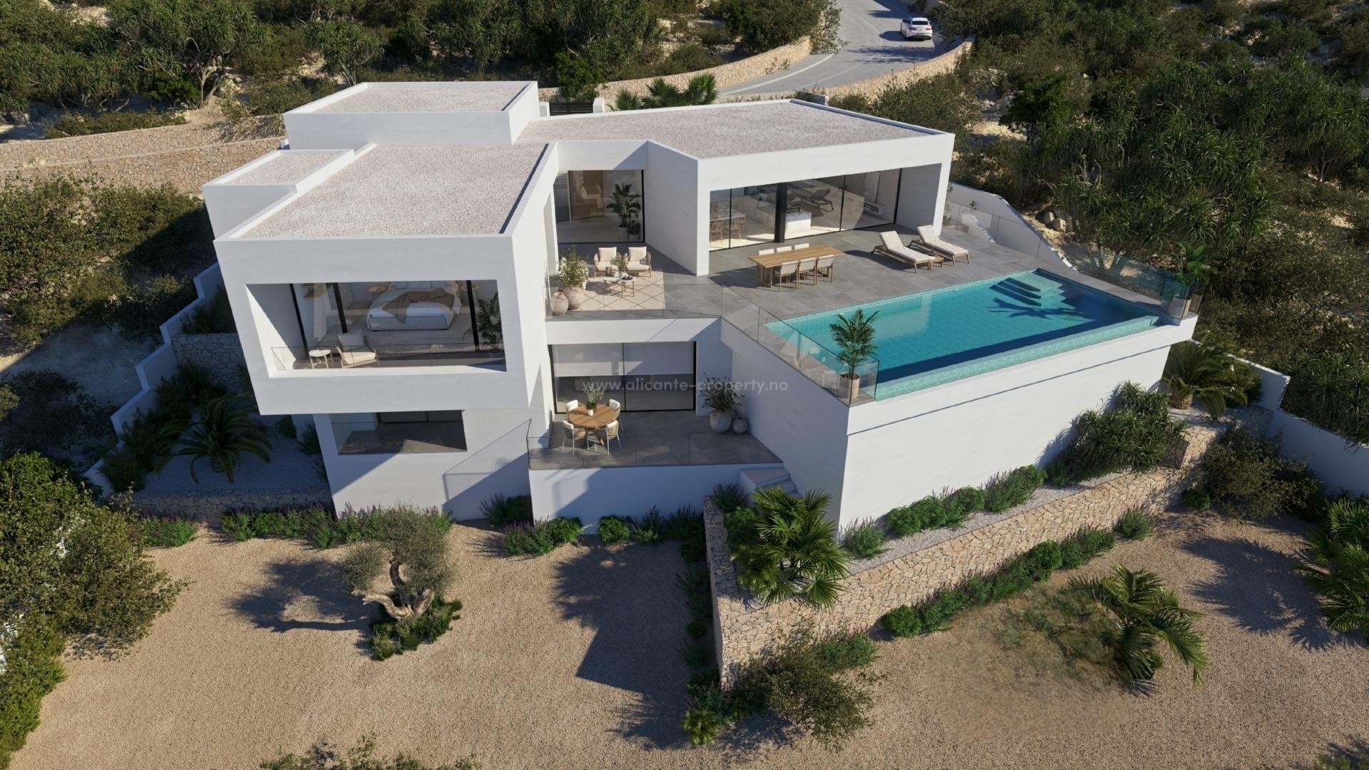 Luxury villa in Cumbra del Sol near Benitechell, 3 bedrooms, 4 bathrooms, incredible views, the terrace is crowned by an infinity pool overlooking the Mediterranean
