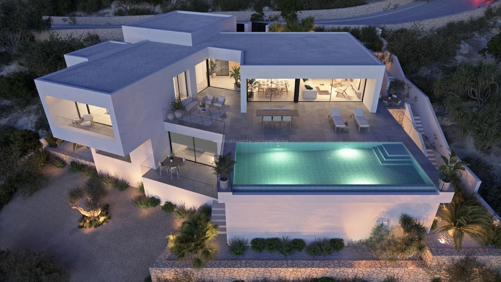 Luxury villa in Cumbra del Sol near Benitechell, 3 bedrooms, 4 bathrooms, incredible views, the terrace is crowned by an infinity pool overlooking the Mediterranean