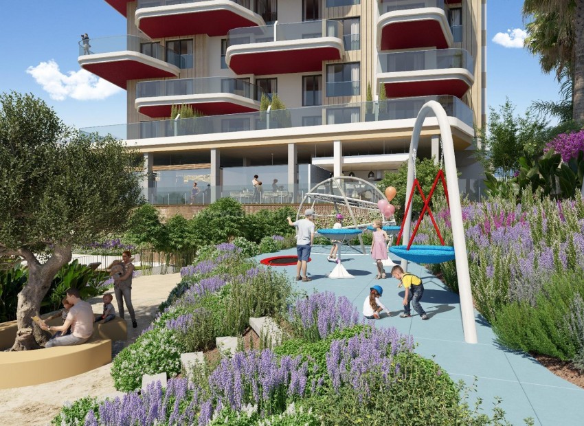 Modern flats/apartments in Calpe, Alicante province, 2/3 bedrooms, 2 bathrooms. Some with sea view. Great common area with swimming pool for adults and children.