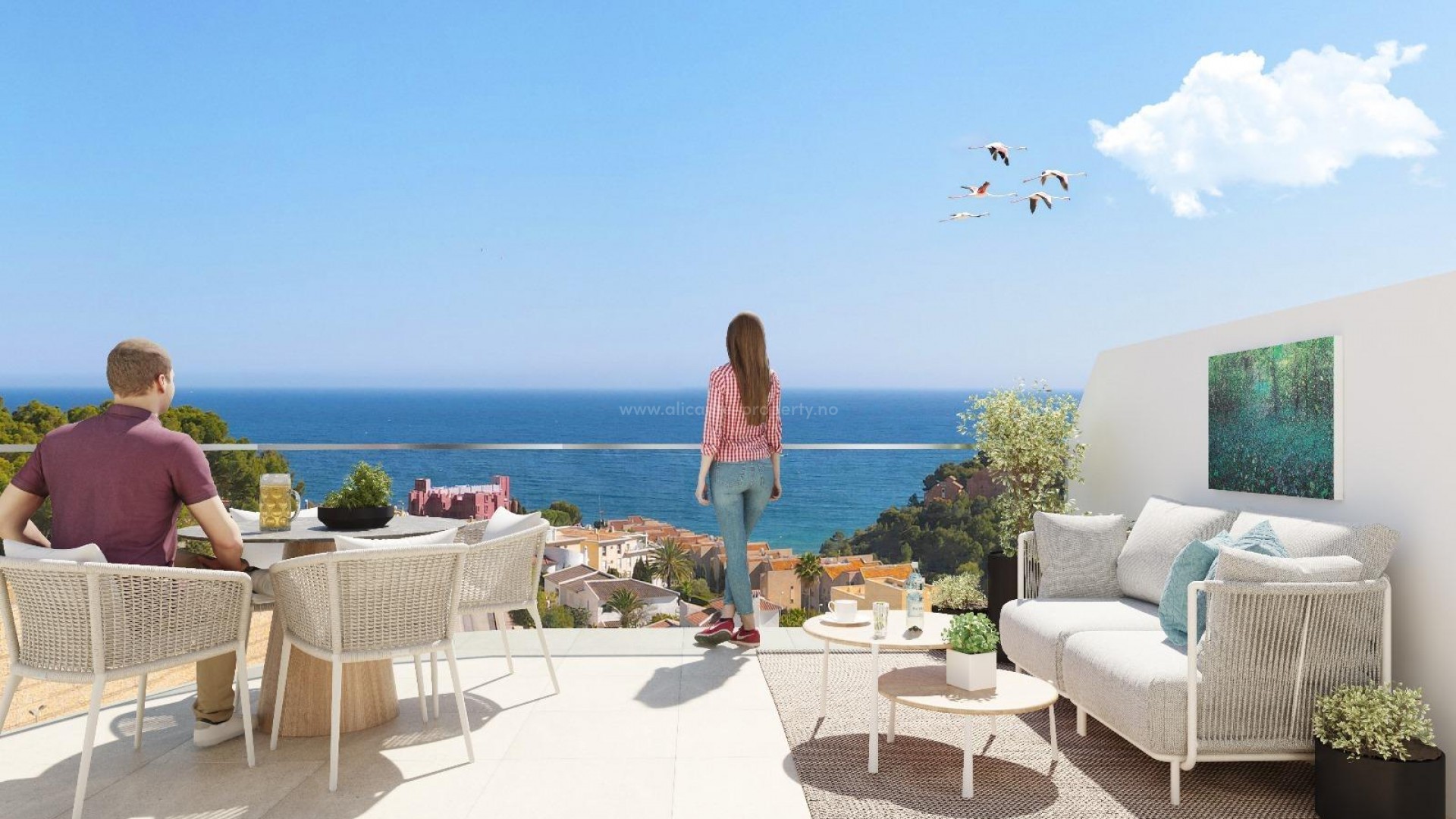 Modern flats/apartments in Calpe, Alicante province, 2/3 bedrooms, 2 bathrooms. Some with sea view. Great common area with swimming pool for adults and children.