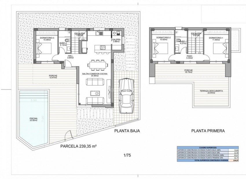 Modern houses/villas in Benijófar, 3 bedrooms (one of them en-suite), 2 bathrooms, private pool, plot with terrace and parking, close to several golf courses.