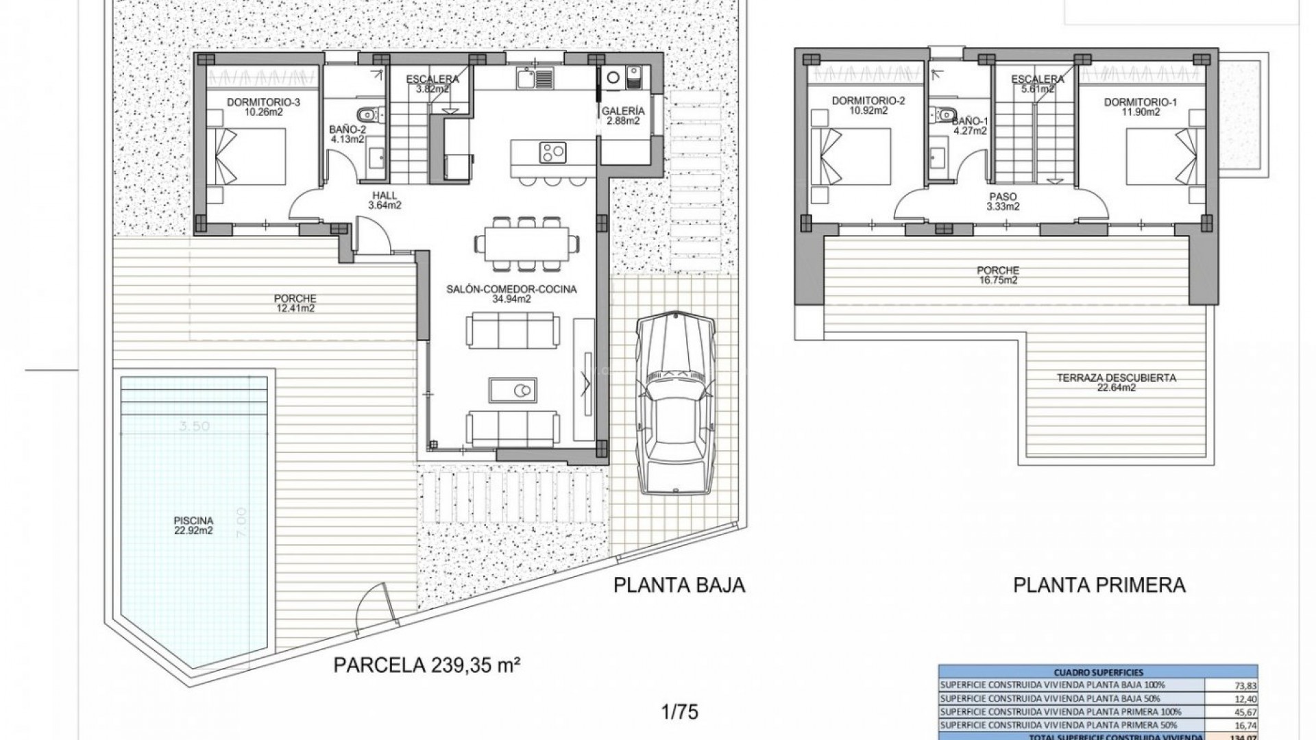 Modern houses/villas in Benijófar, 3 bedrooms (one of them en-suite), 2 bathrooms, private pool, plot with terrace and parking, close to several golf courses.