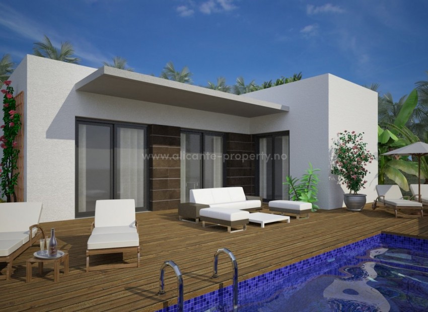 Modern houses/villas in Benijofar, Alicante, 2 bedrooms (one of them en-suite) and 2 bathrooms, pool, close to the beautiful beaches of Guardamar and several golf courses