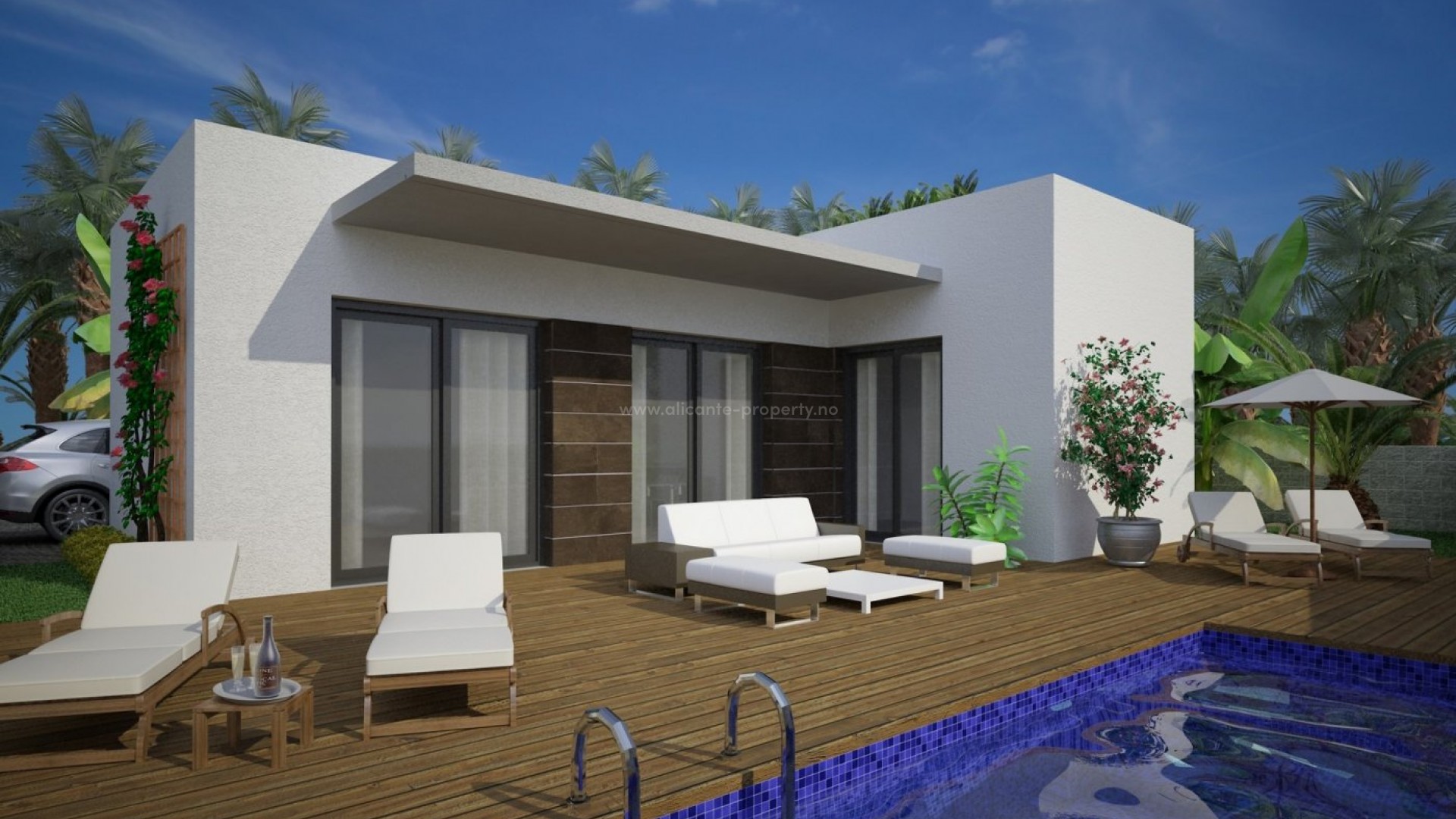 Modern houses/villas in Benijofar, Alicante, 2 bedrooms (one of them en-suite) and 2 bathrooms, pool, close to the beautiful beaches of Guardamar and several golf courses