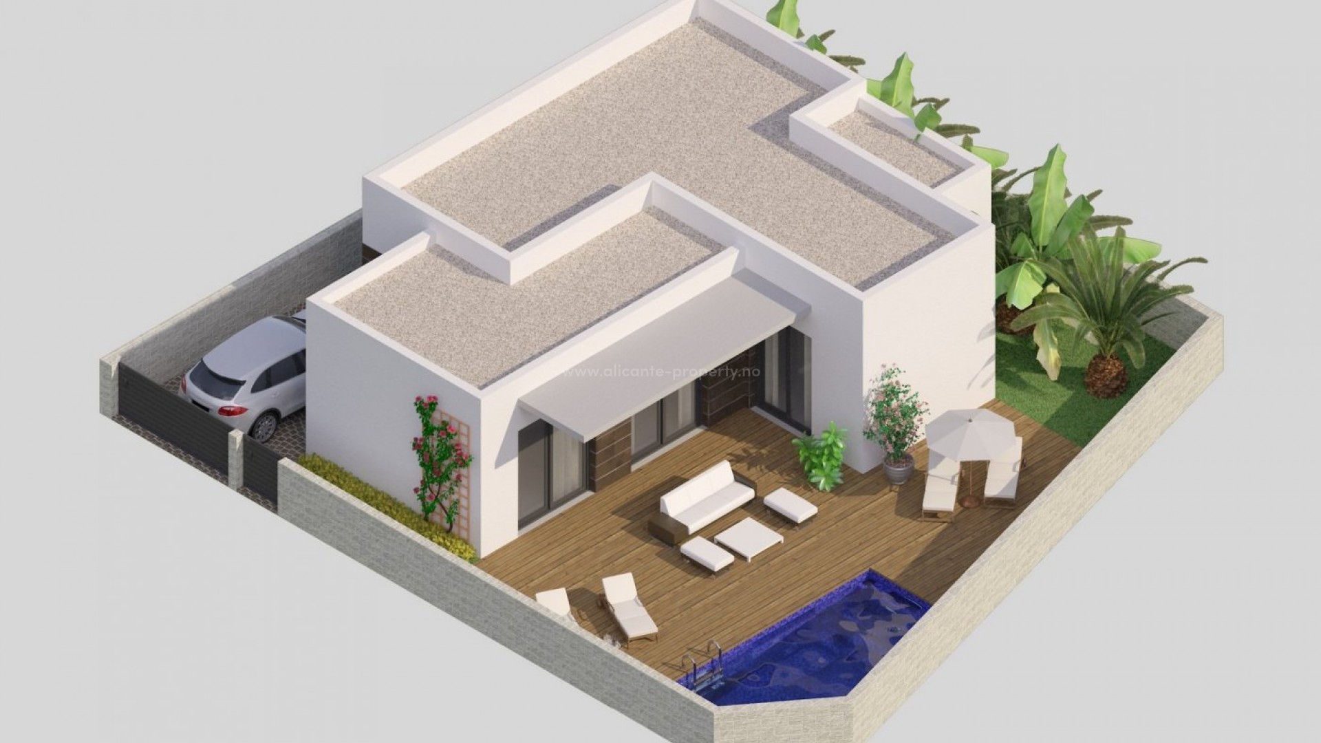 Modern houses/villas in Benijofar, Alicante, 2 bedrooms (one of them en-suite) and 2 bathrooms, pool, close to the beautiful beaches of Guardamar and several golf courses