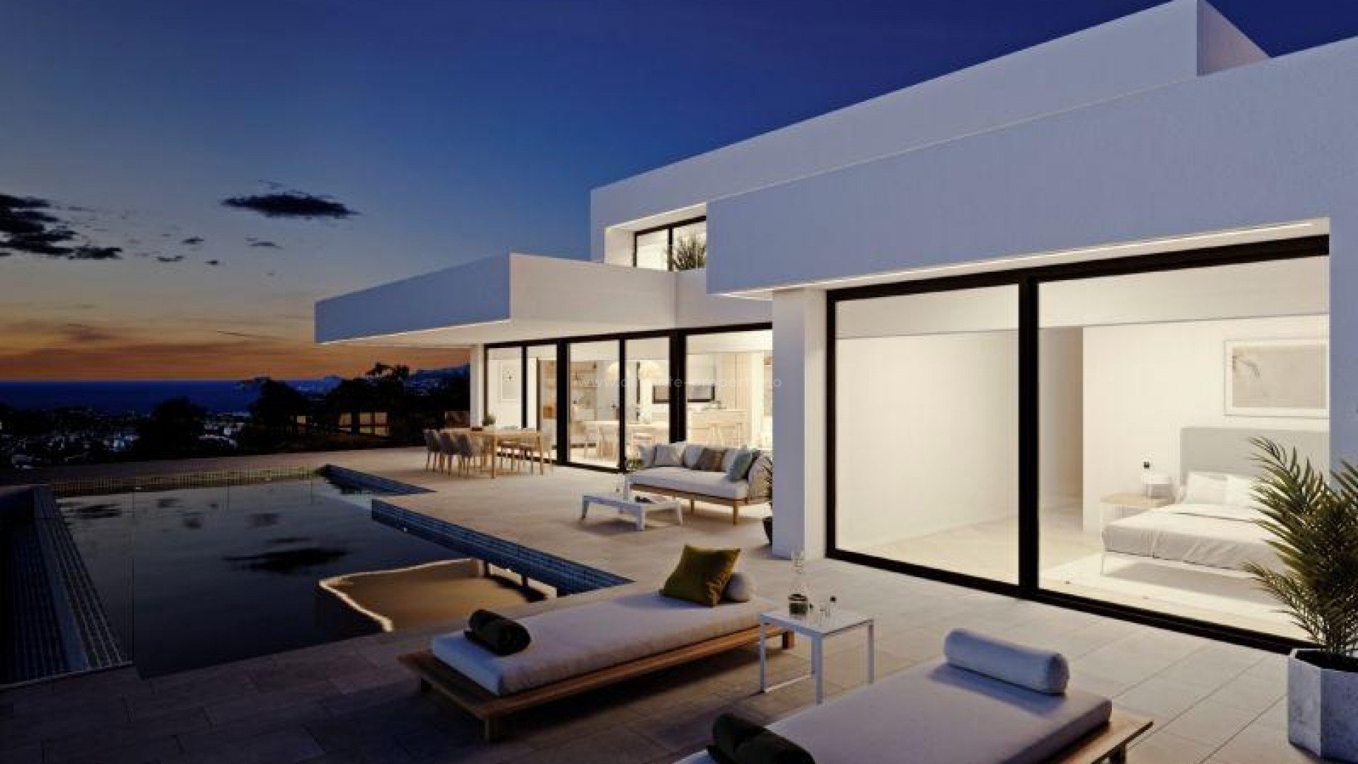 Modern luxury villa in Benitachell (Cumbres del Sol) with 4 bedrooms, 5 bathrooms, the main rooms are connected to the outside, with the pool terrace and veranda