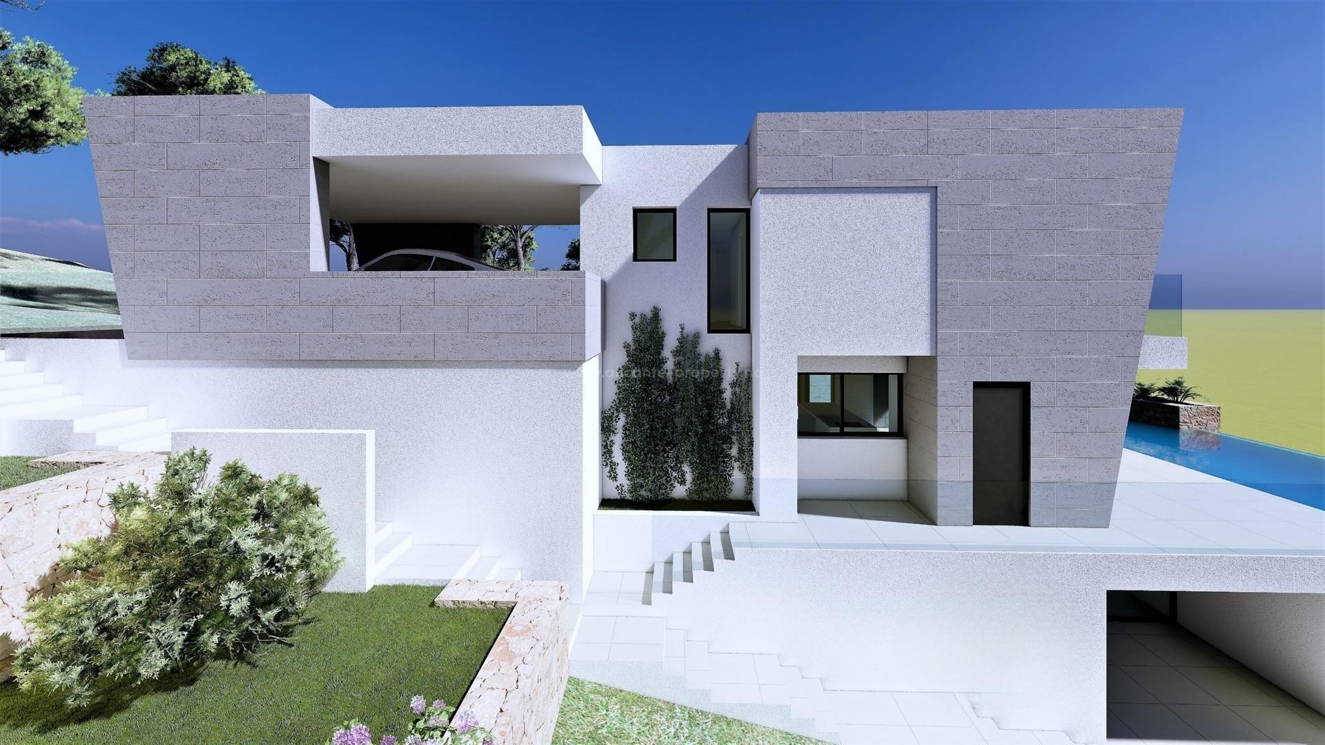 Modern luxury villa in Cumbre del Sol, Benitachell on 3 floors, large infinity pool, 3 bedrooms, 4 bathrooms, one of the best sea views on the Costa Blanca