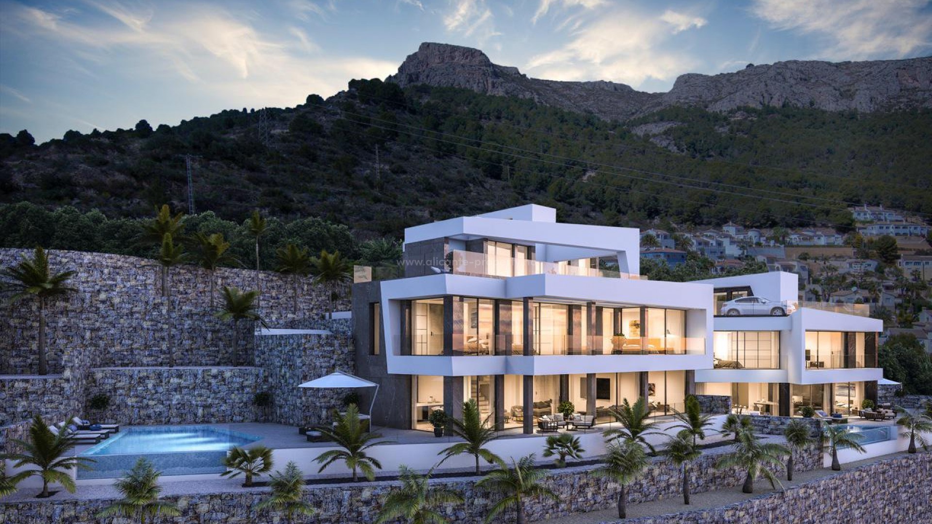 Modern luxury villa with fantastic sea view with 4 bedrooms and 6 bathrooms, 3 floors with lift, large swimming pool with fantastic view