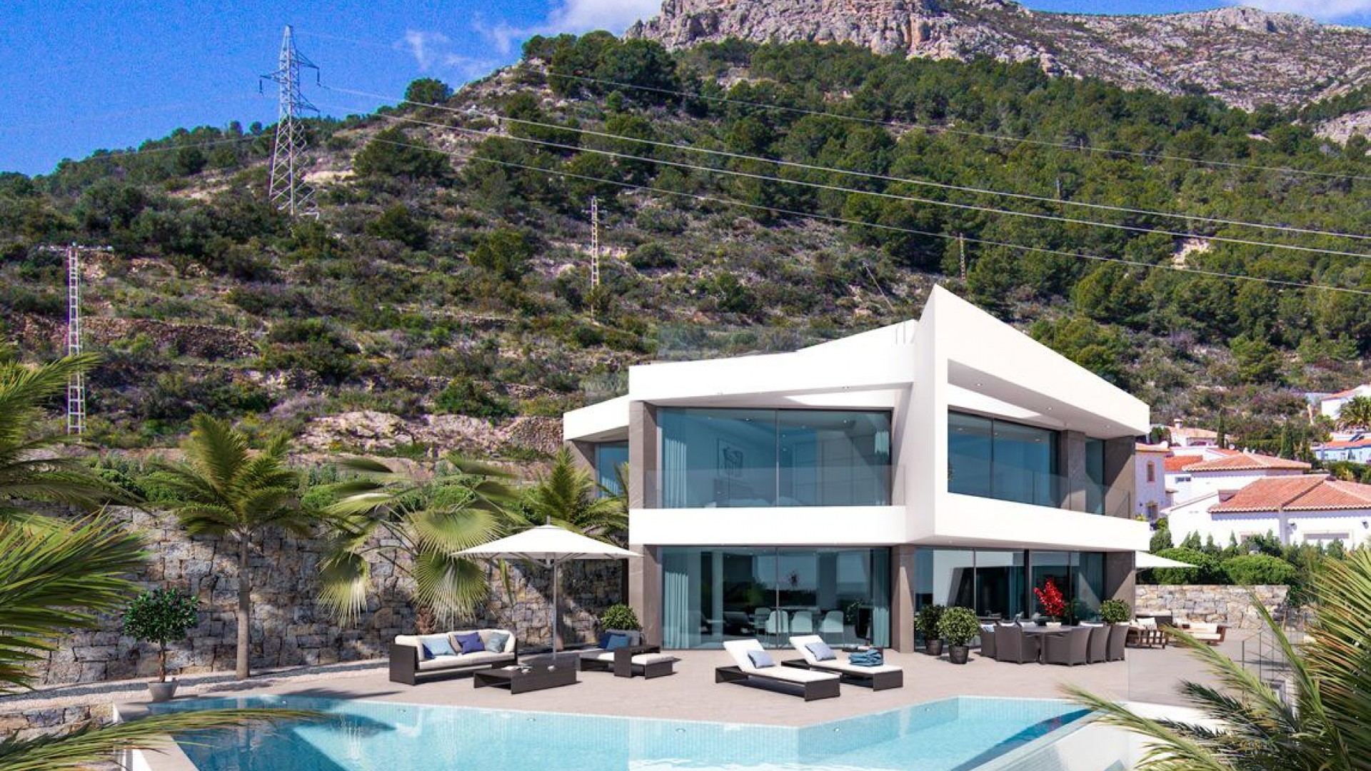 Modern luxury villa with fantastic sea view with 4 bedrooms and 6 bathrooms, 3 floors with lift, large swimming pool with fantastic view