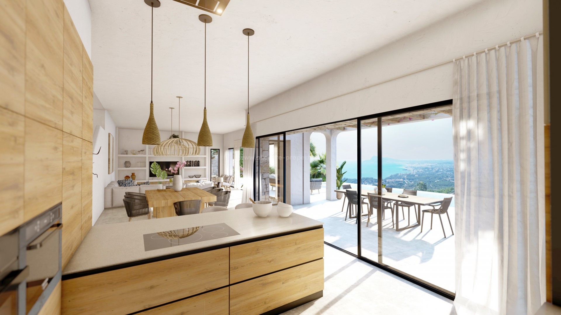 Modern luxury villa with incredible views in Altea Hills with 4 bedrooms and 4 bathrooms, infinity pool and several terraces. Parking for several cars