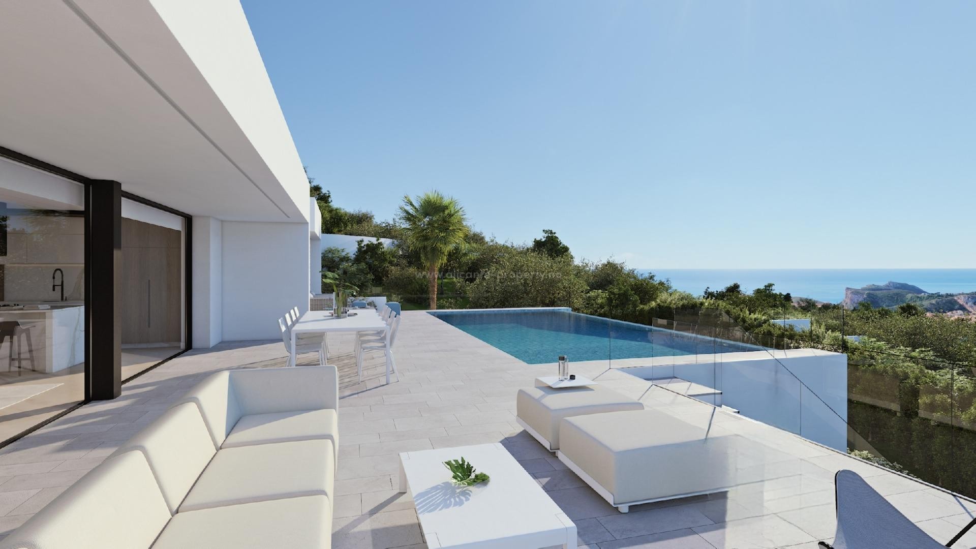 Modern new built luxury villa in Benitachell, 3 bedrooms, 5 bathrooms, parking for 4 cars, large infinity pool, 1300 square meter pl