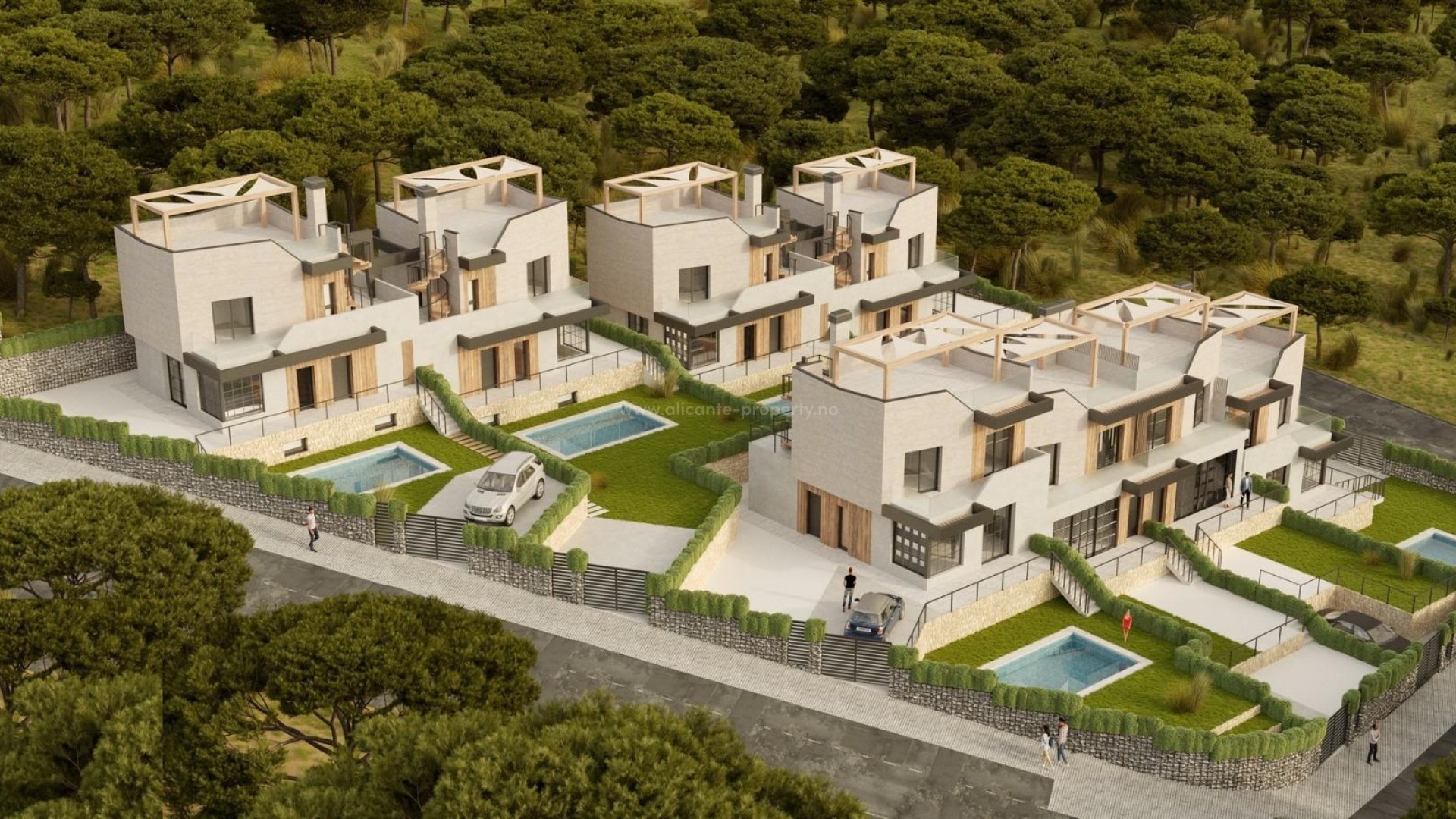 Modern townhouses and semi-detached houses in Polop, 3 spacious bedrooms, 2 bathrooms, swimming pool, several terraces and solarium, close to Benidorm and golf courses