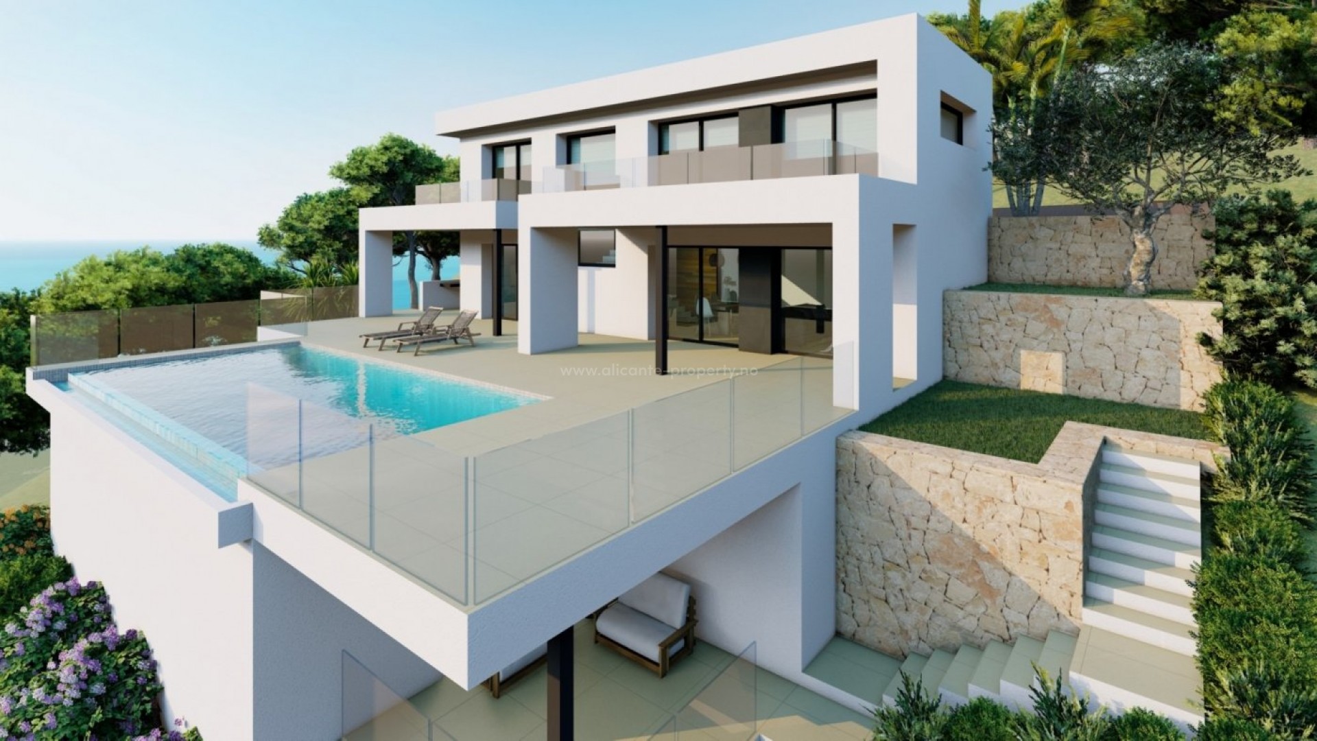 Moderne luksus-villa i Cumbre del Sol, Benitechell med 3 soverom og 5 bad, villaen og terrassene og basseng er omgitt av utrolig havutsikt,