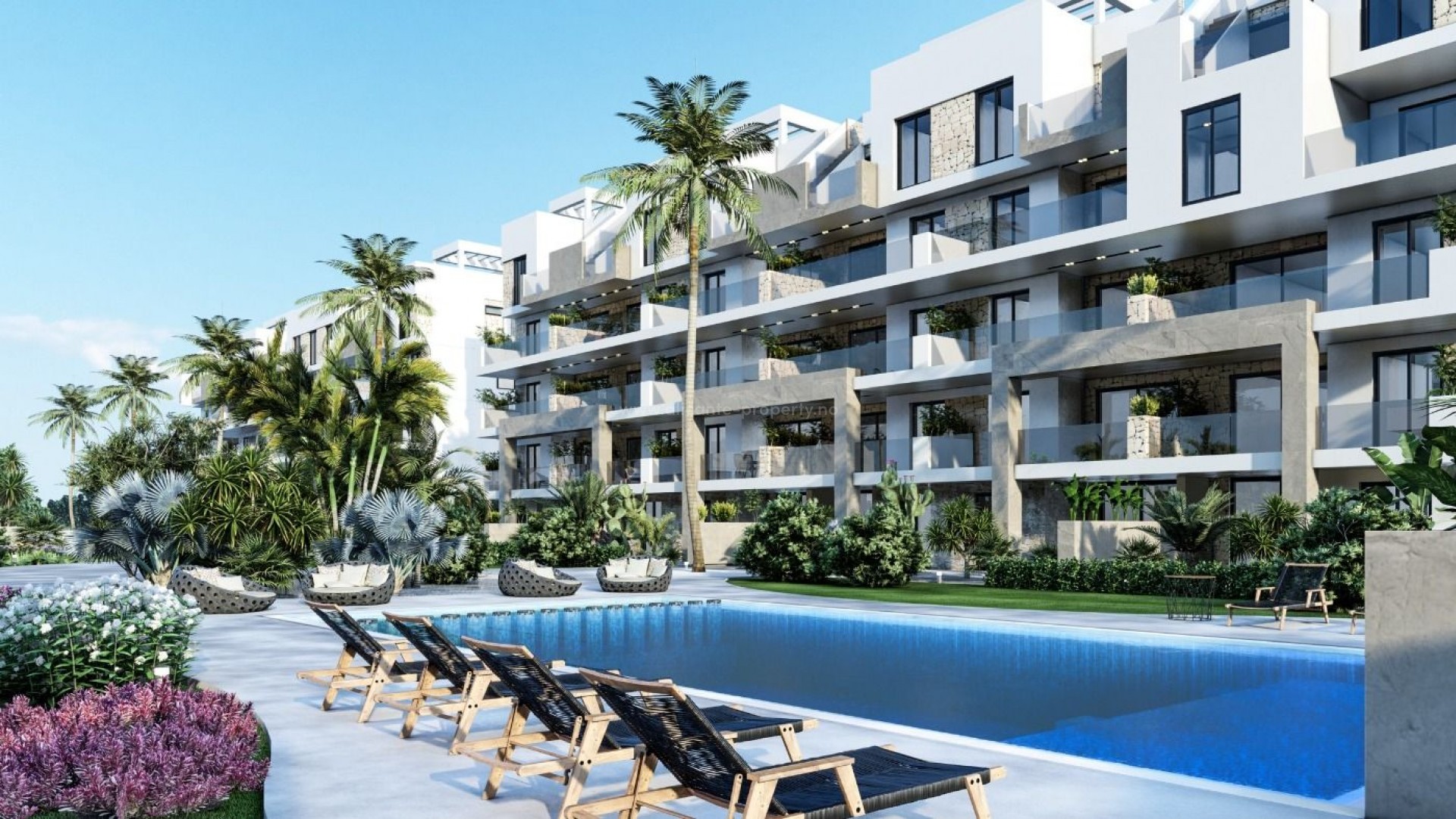 New apartment complex in I El Raso, Guardamar del Segura, 2/3 bedrooms, communal swimming pools, views of the salt lagoon, glass gym-spa area