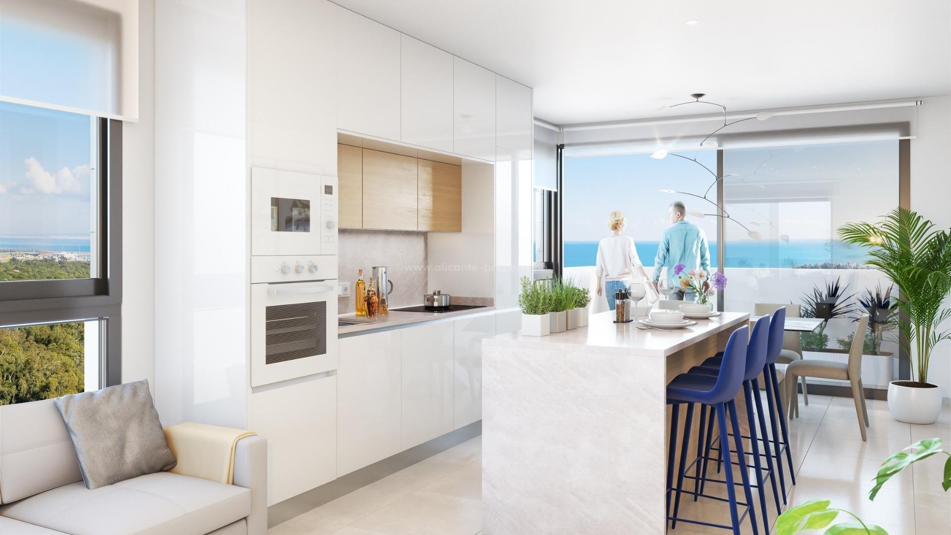 New apartments and penthouses in Guardamar del Segura, 3 bedrooms, 2 bathrooms, spacious terraces, open kitchen with living room, penthouse with solarium