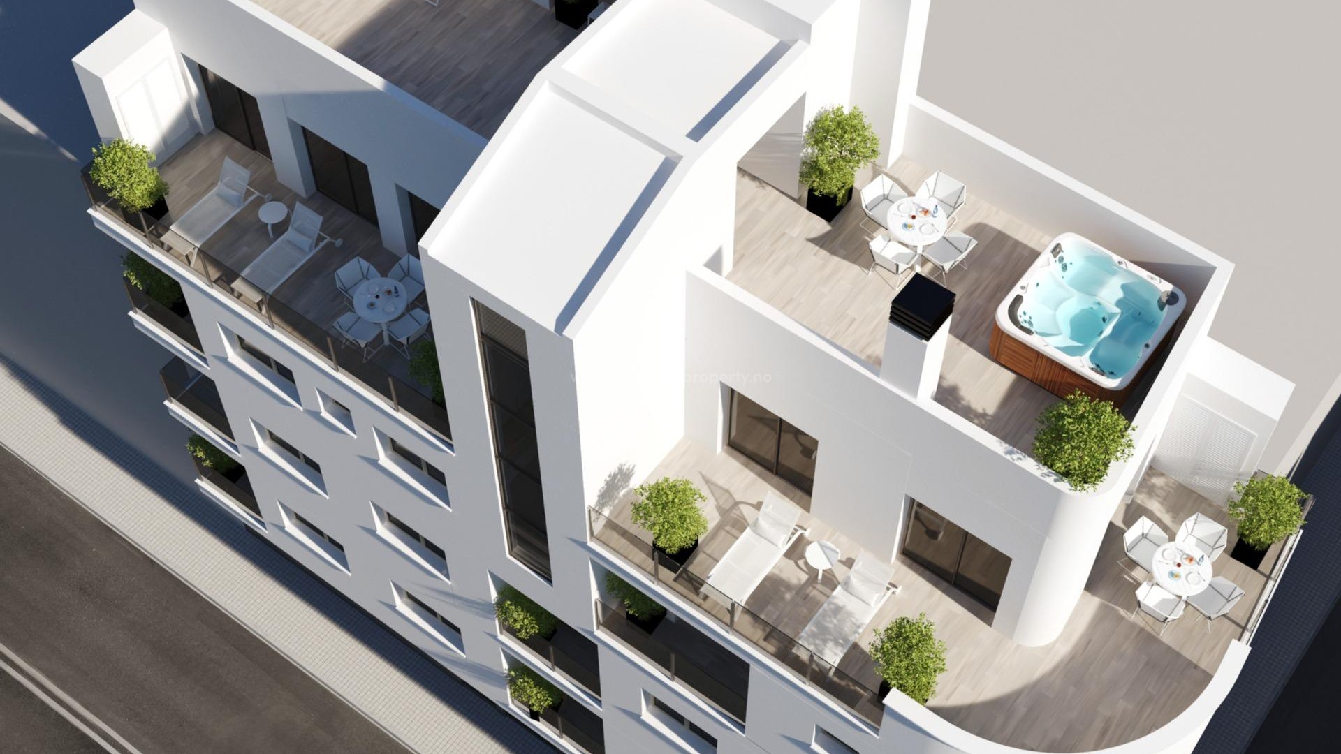 New apartments and penthouses with modern design in Torrevieja, 1/2 bedroom, 1/2 bathroom, large shared solarium, open plan kitchen and living room
