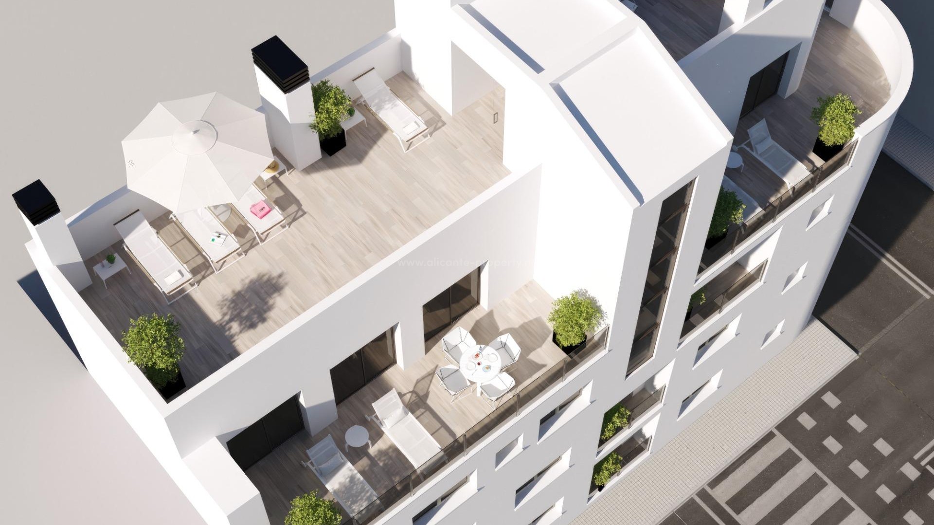 New apartments and penthouses with modern design in Torrevieja, 1/2 bedroom, 1/2 bathroom, large shared solarium, open plan kitchen and living room