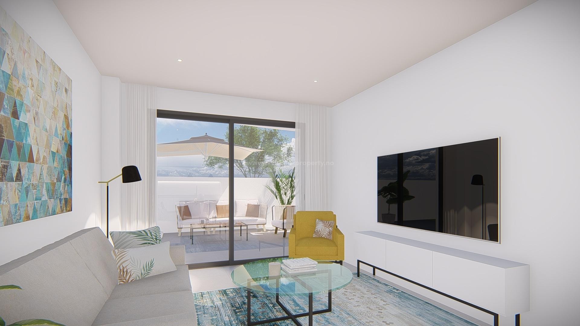 New apartments/flats in Villajoyosa by the sea, 2/3 bedrooms, 2 bathrooms, terrace, solarium or garden. Communal swimming pool and garage. 5 minutes from the beach