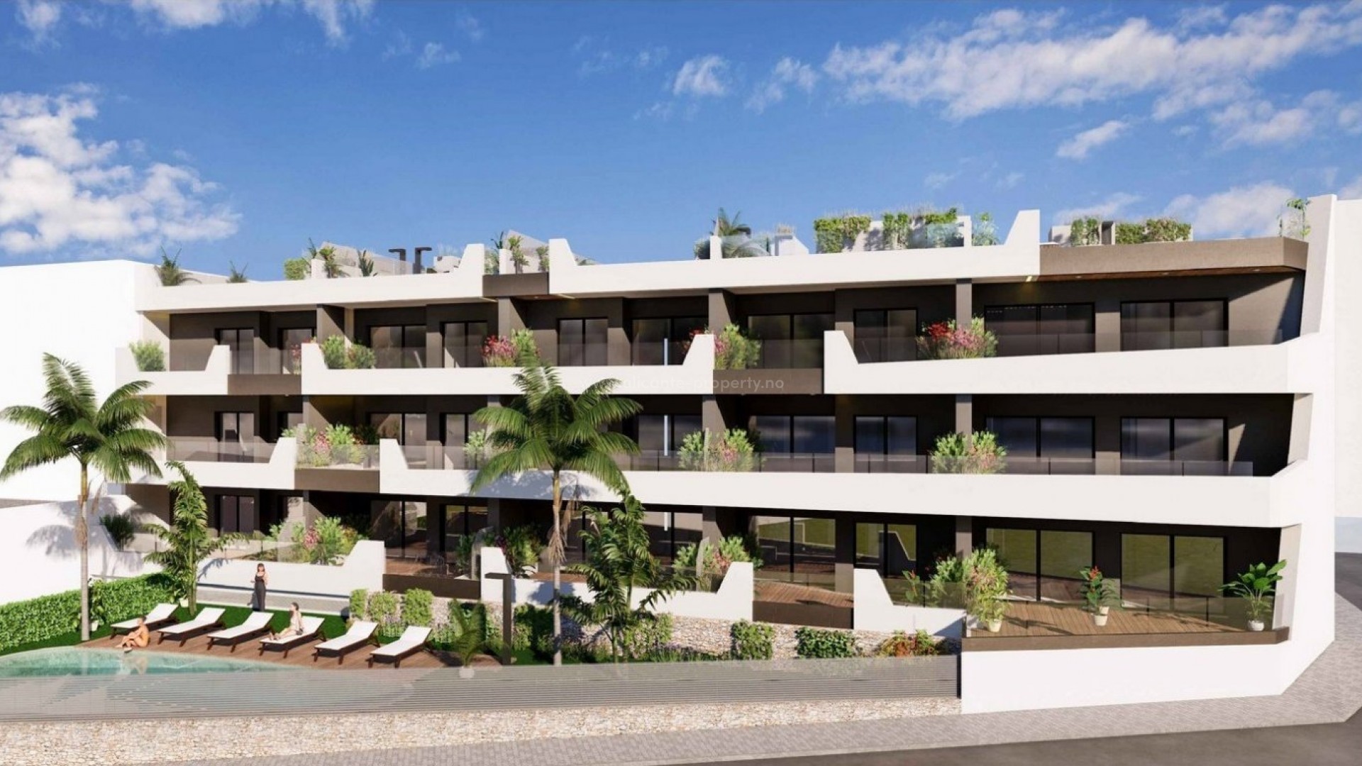 New apartments in Benijofar, Alicante, 2/3 bedrooms and 2 bathrooms, green area w/swimming pool. Several golf courses nearby. 10 min to beaches