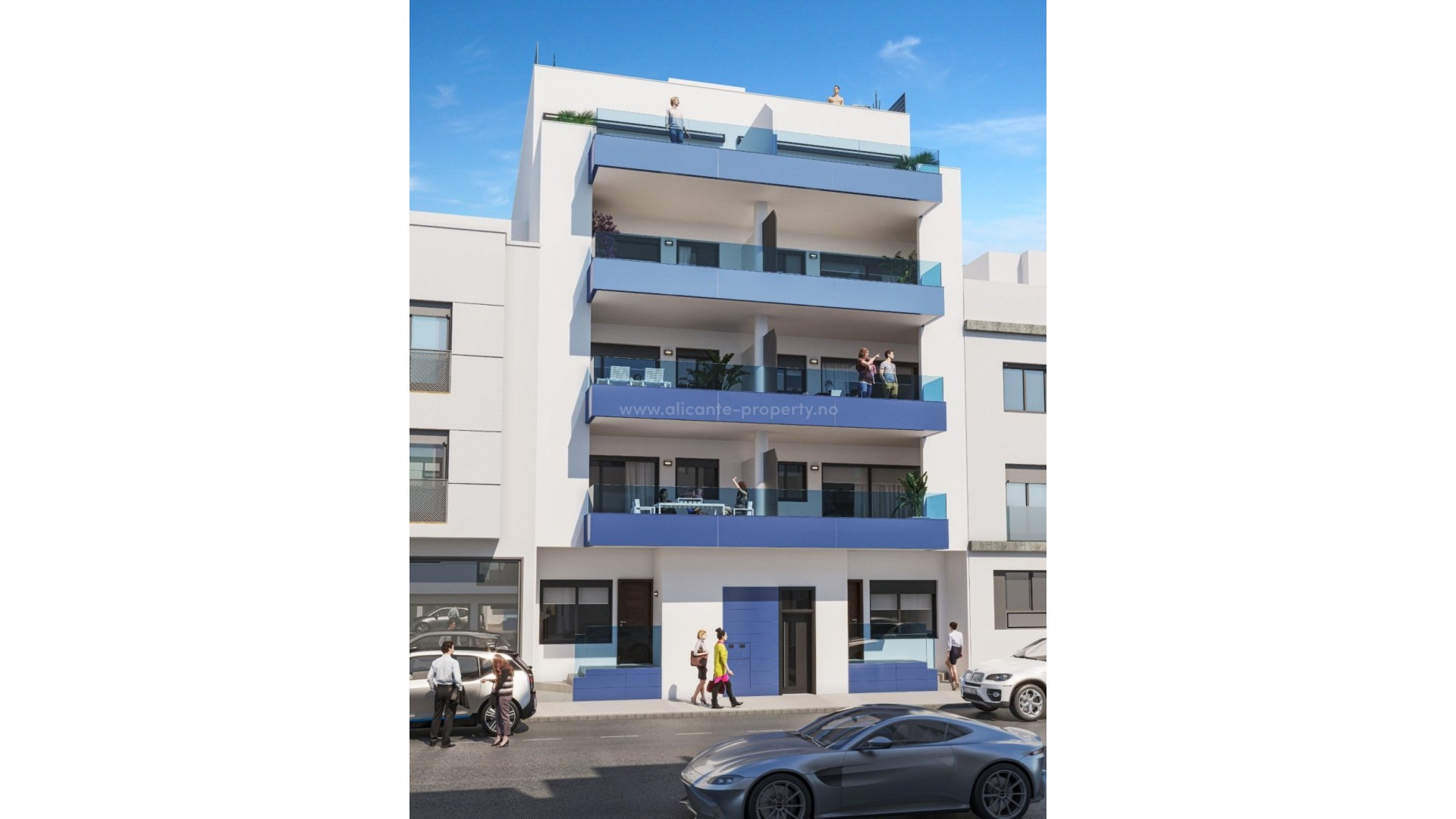 New apartments in Guardamar del Segura, 550 from the beach, 3 bedrooms, 2 bathrooms, private garden w/pool, spa, gym and a shared solarium with hot tub