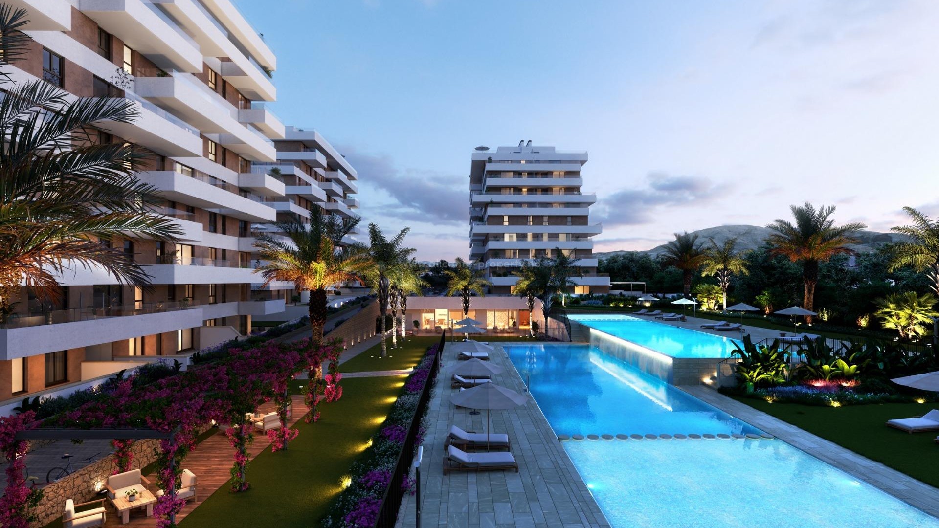 New apartments in Villajoyosa only 450 meters from the beach, 2/3 bedrooms, 2 bathrooms, swimming pool, gym, large terrace. 1 floor with private garden.