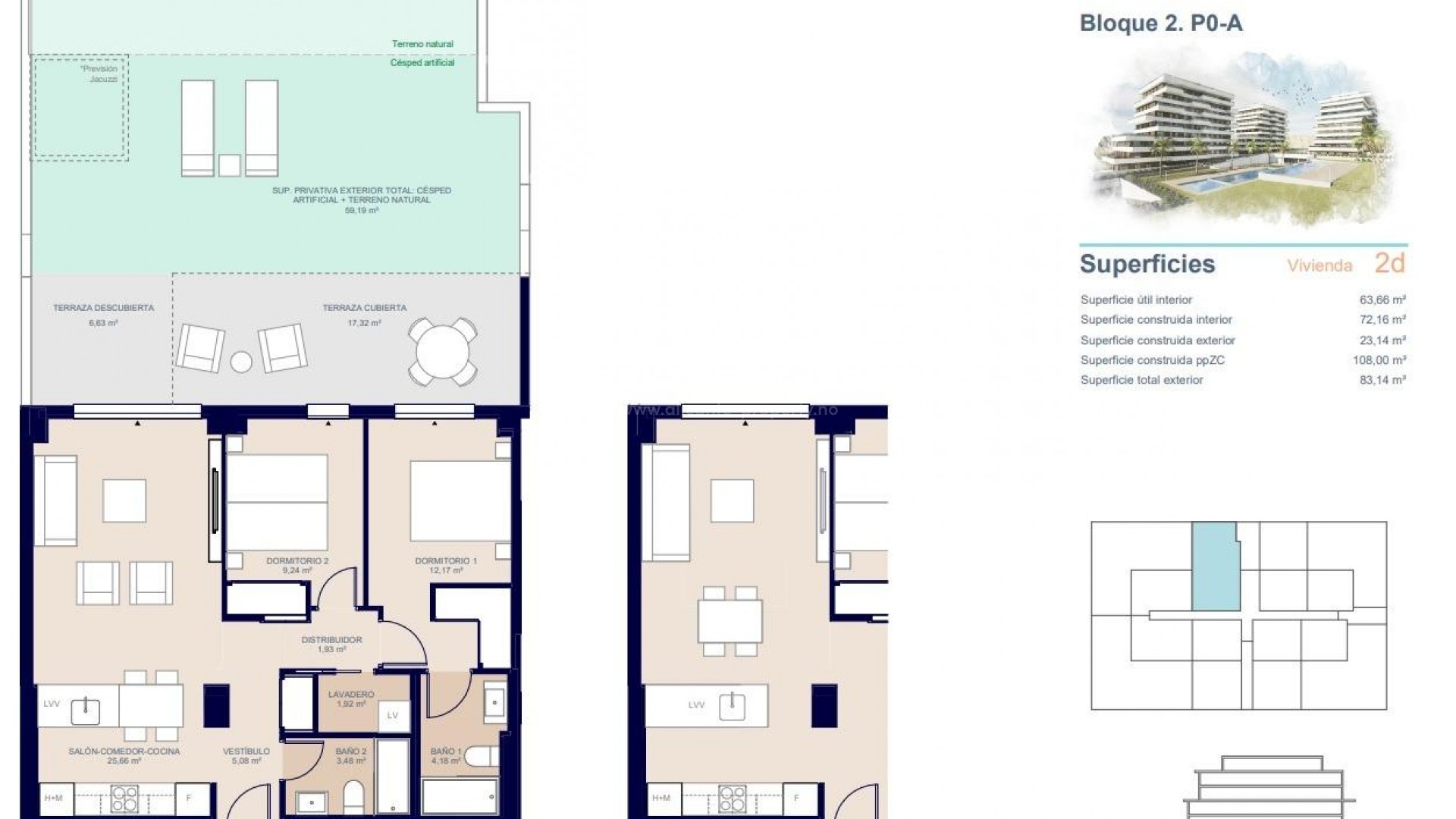 New apartments in Villajoyosa only 450 meters from the beach, 2/3 bedrooms, 2 bathrooms, swimming pool, gym, large terrace. 1 floor with private garden.