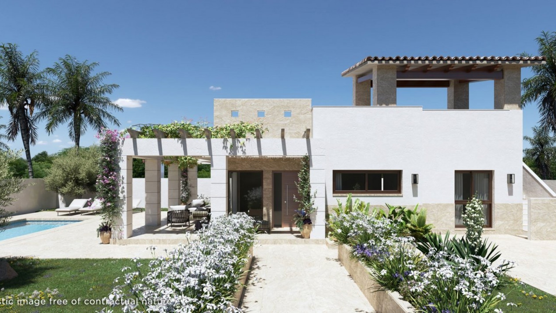 New beautiful houses/villas in Rojales, 3 bedrooms, 2 bathrooms, garden w/pool, solarium, just 2 minutes from La Marquesa Golf, town center 10 minutes away.