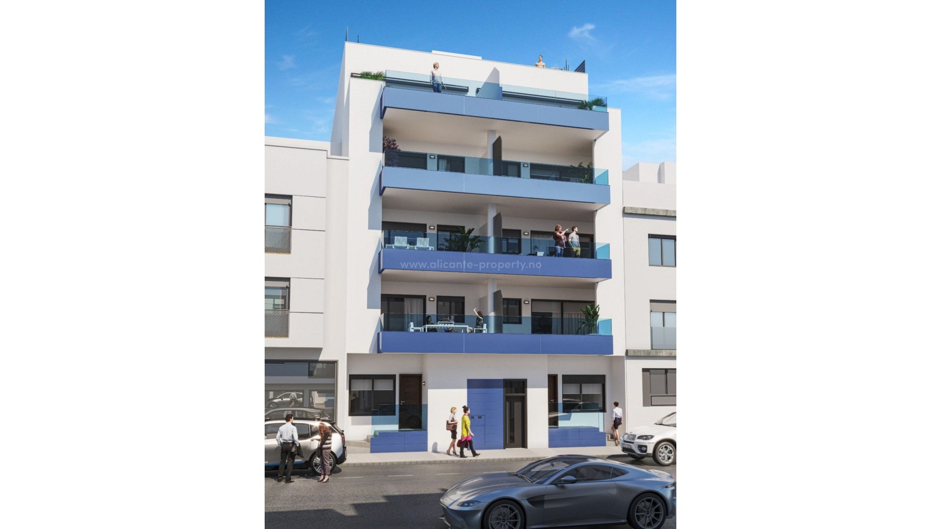 New built apartment complex in Guardamar del Segura, 3 bedrooms and 2 bathrooms, open plan kitchen with living room. Shared spa, gym, solarium, jacuzzi.