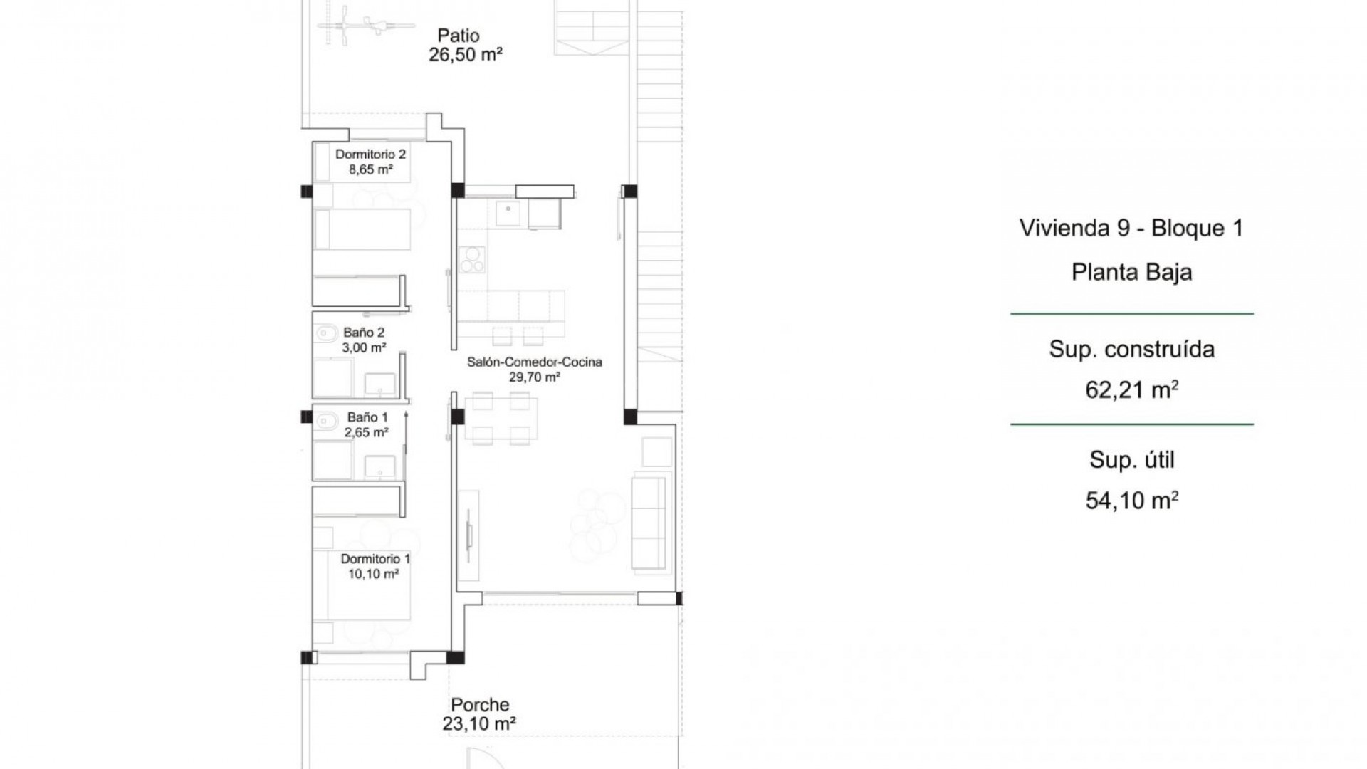 New built bungalows/townhouses in Orihuela Costa, 2 and 3 bedrooms, top floor with private solarium, private garden, shared pool. 5 min from Villamartin golf