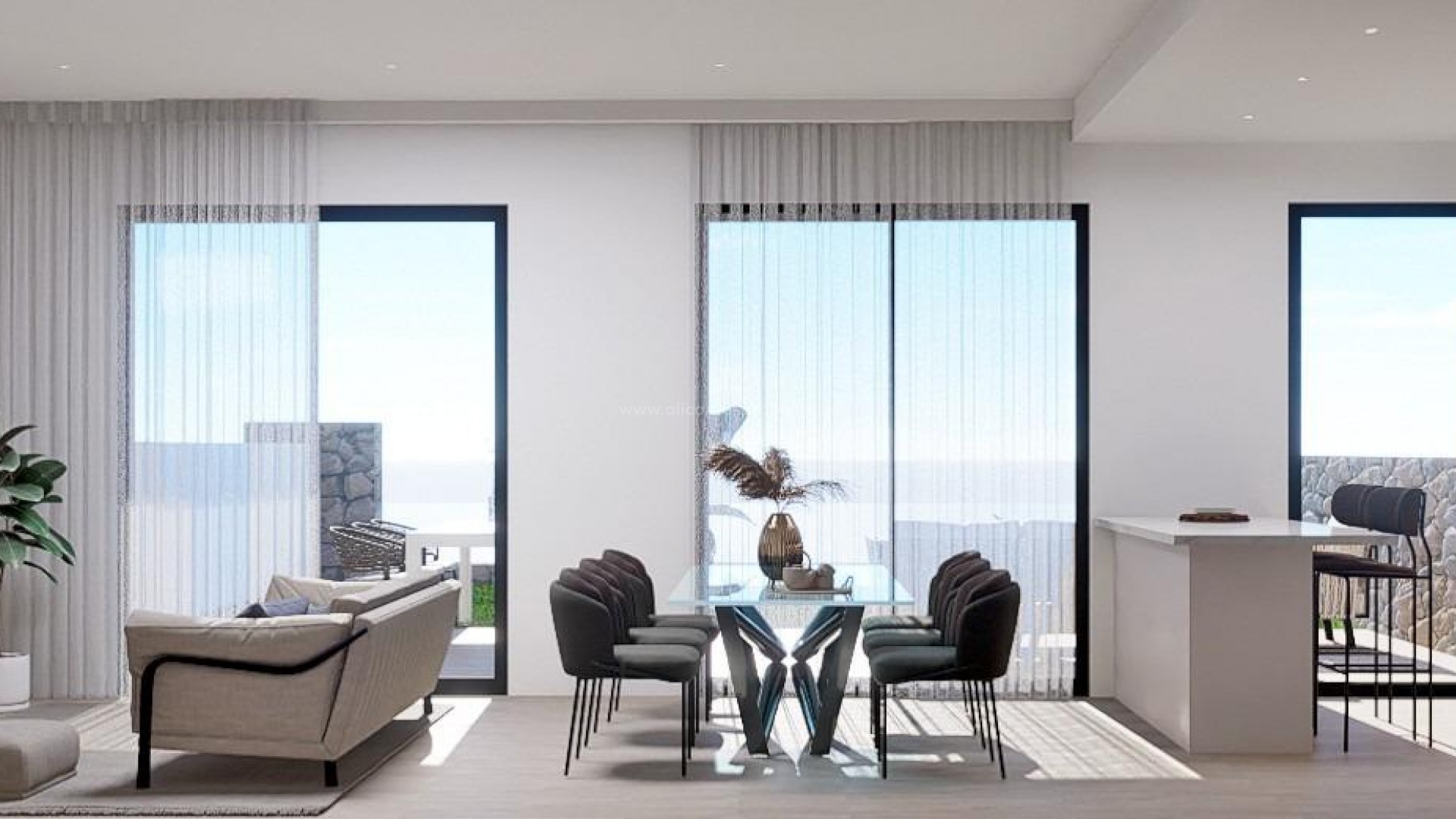 New built exclusive high standard residential complex in Balcon de Finestrat, 2/3 bedrooms, 2 bathrooms. Possibilities for solarium, garden and pool.