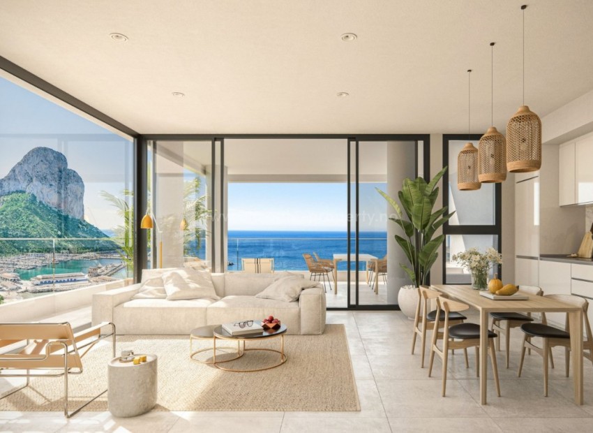 New built luxury penthouse in Calpe with sea view, 3 bedrooms, 2 bathrooms, large terraces, large communal areas with gardens, swimming pool, paddle tennis, children's area