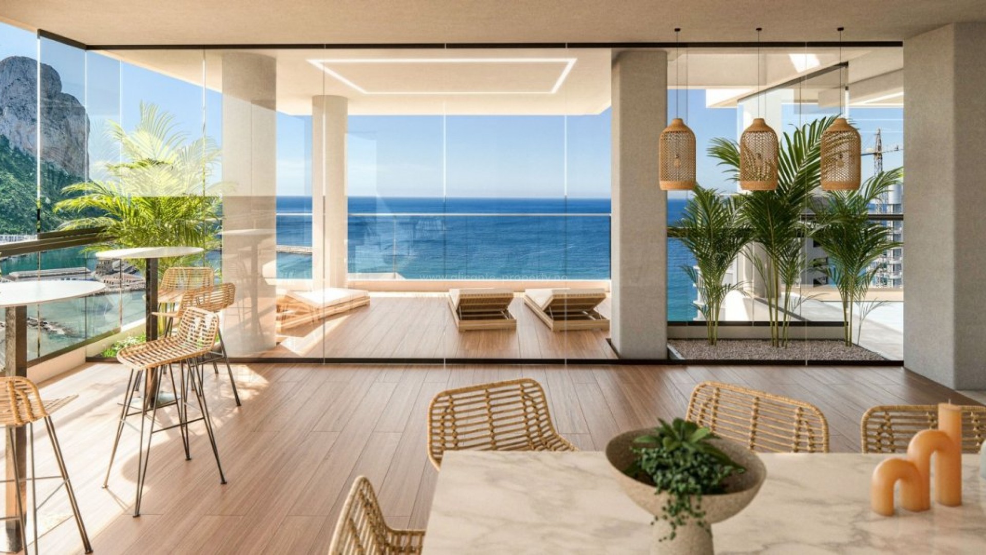 New built luxury penthouse in Calpe with sea view, 3 bedrooms, 2 bathrooms, large terraces, large communal areas with gardens, swimming pool, paddle tennis, children's area
