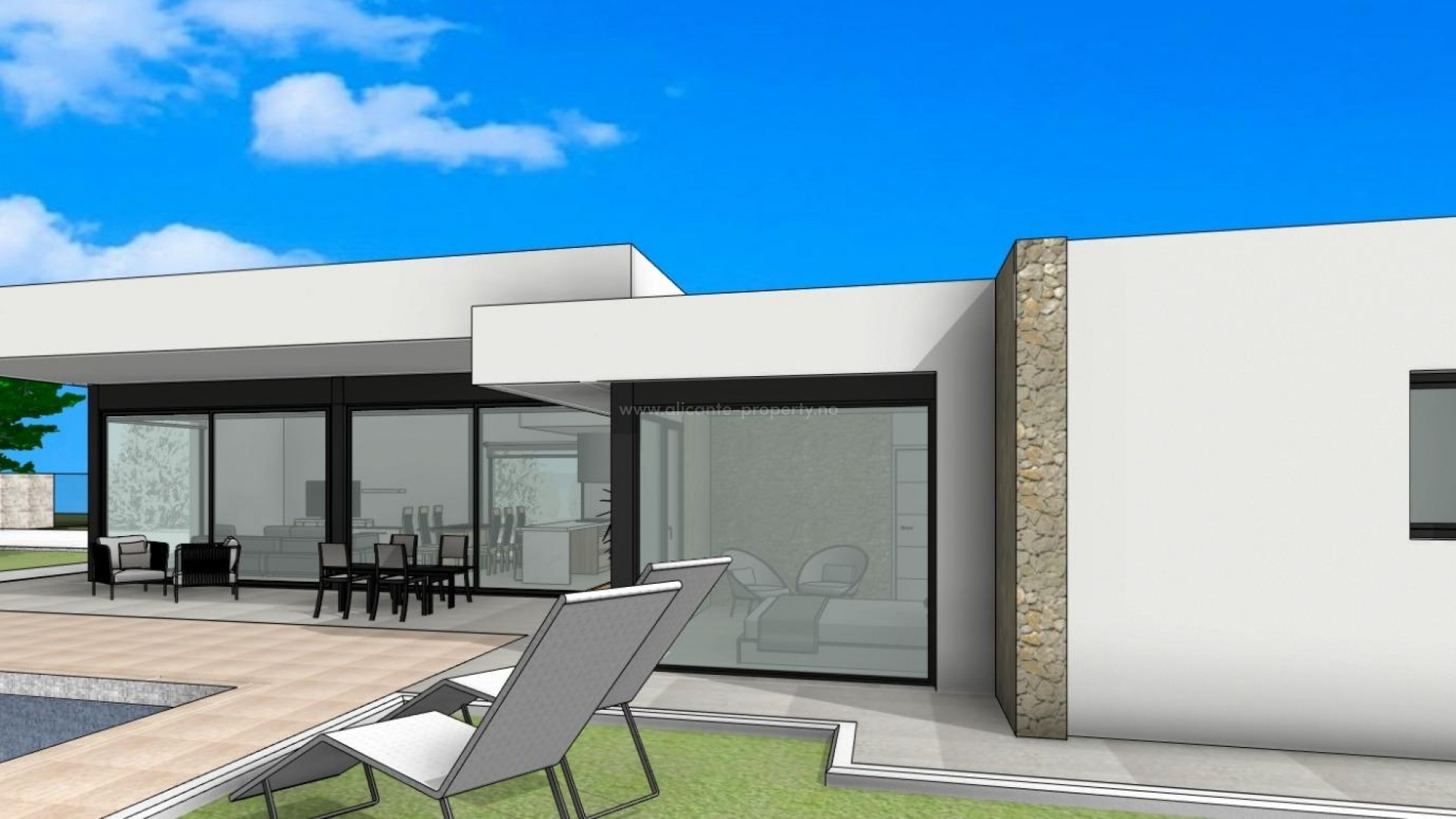 New built luxury villa for sale in Pinoso (Alicante), 3 bedrooms, 2 bathrooms, terrace, idyllic view of the mountains, swimming pool w/salt water chlorinator,