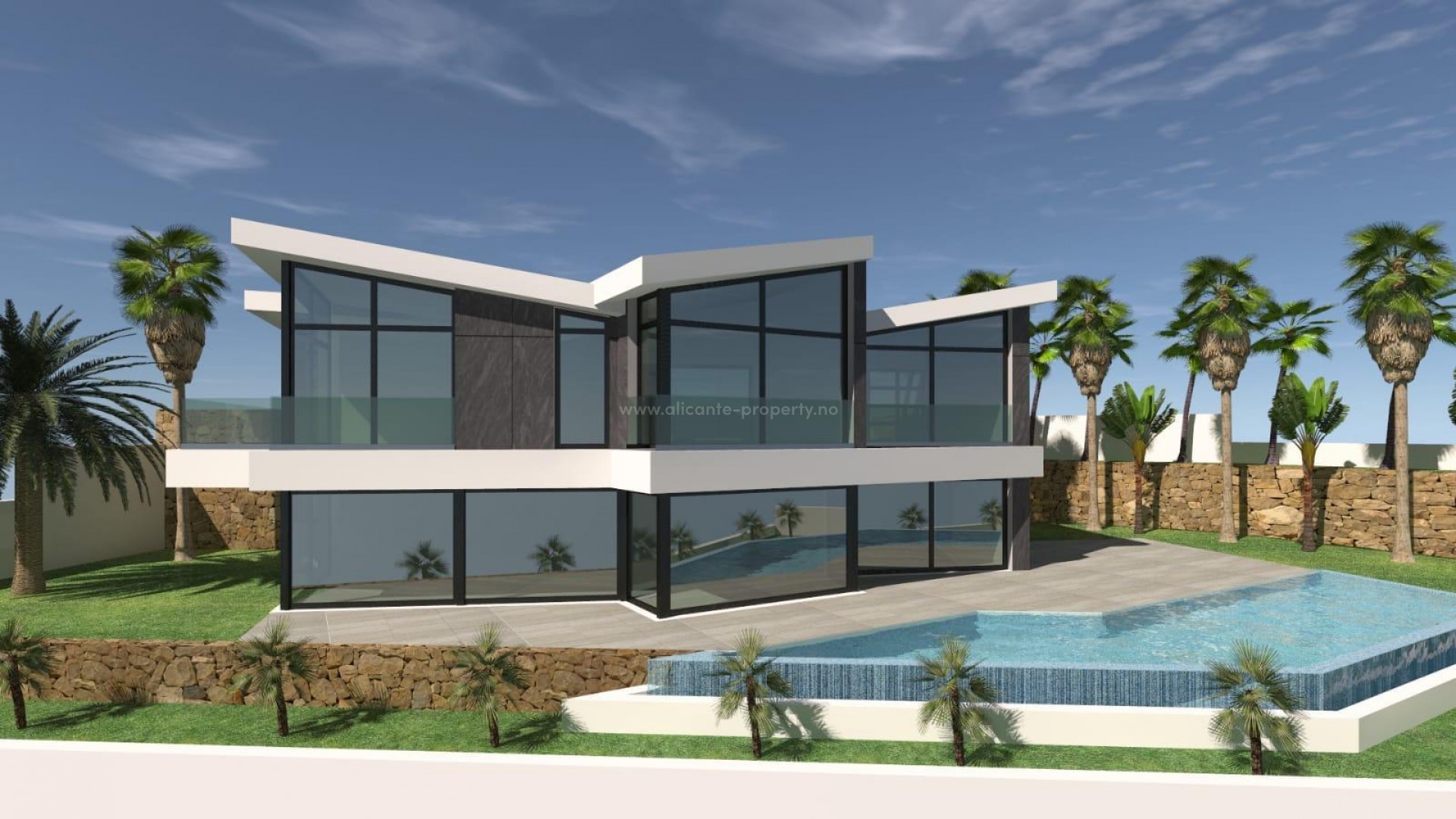 New built luxury villa with sea view in Calpe, 4 bedrooms, 5 bathrooms, private garden with pool. Close to the beach and the cities of Altea, Benidorm, Teulada-Moraira, Benissa