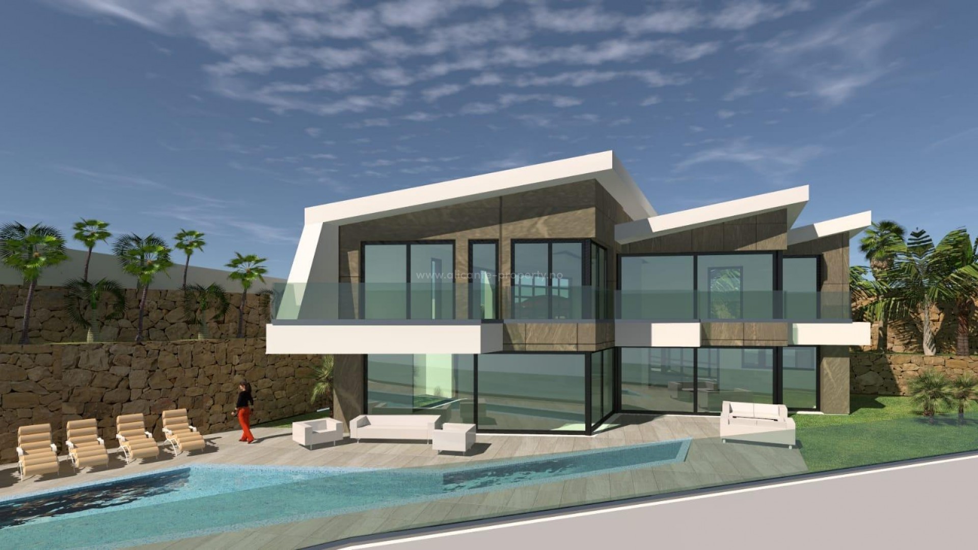 New built luxury villa with sea view in Calpe, 4 bedrooms, 5 bathrooms, private garden with pool. Close to the beach and the cities of Altea, Benidorm, Teulada-Moraira, Benissa
