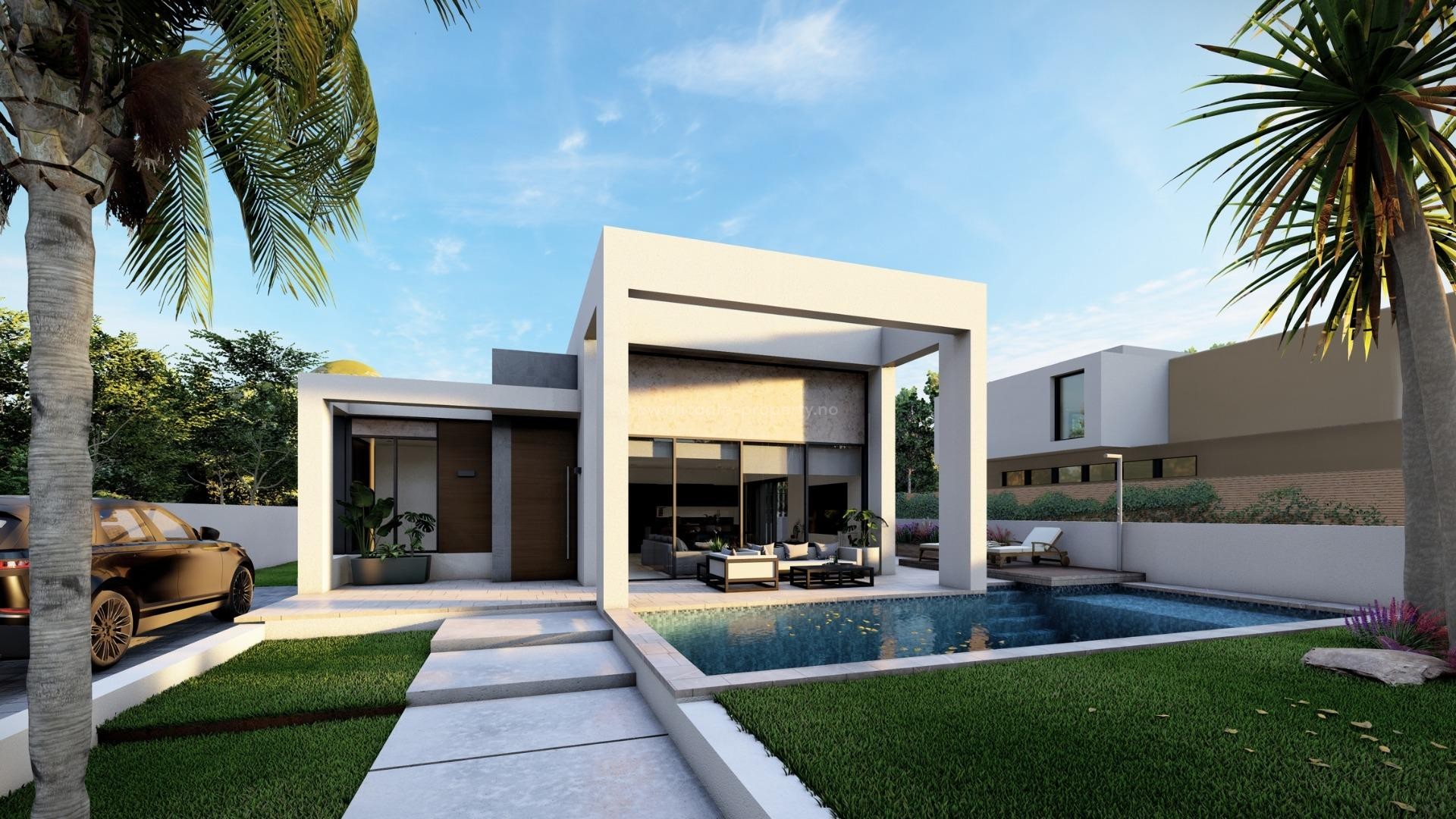 New built modern villa in Dona Pepa, Rojales, 3 bedrooms, 2 bathrooms, private garden with pool, terrace, cellar and parking