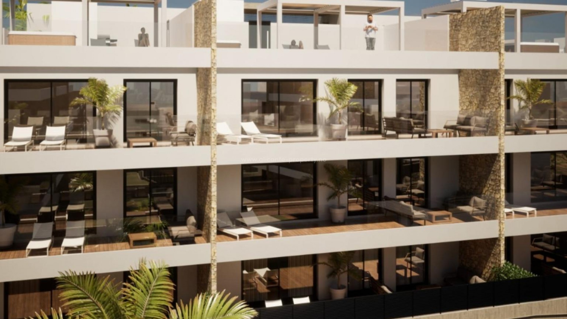 New built residential complex with sea view in Finestrat near Benidorm, several types of flats, some with sea view, swimming pool and gym with jacuzzi