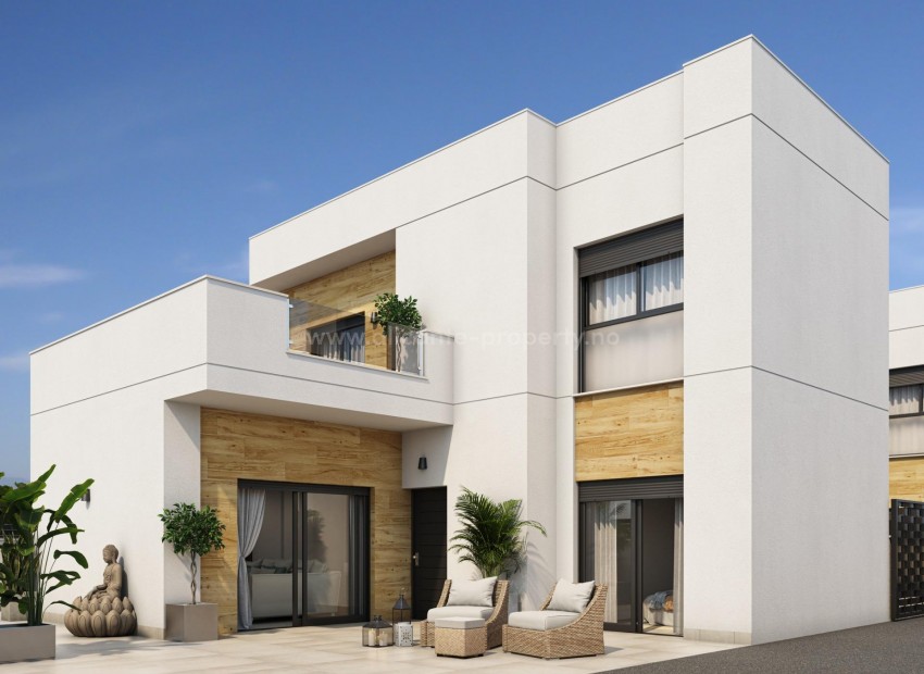 New built villas in Rojales, 3 bedrooms and 2 bathrooms, private garden with pool, terrace, open plan kitchen with living room - dining room, parking, intercom