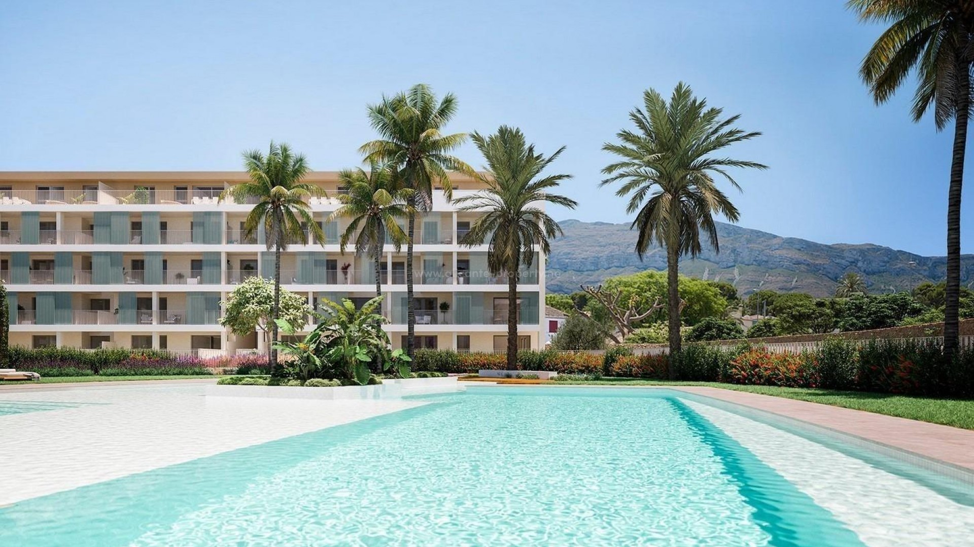 New exclusive residential complex in Denia, 2/3/4 bedrooms, 2 bathrooms, all apartments have a terrace, great communal swimming pool for both adults and children, nice view