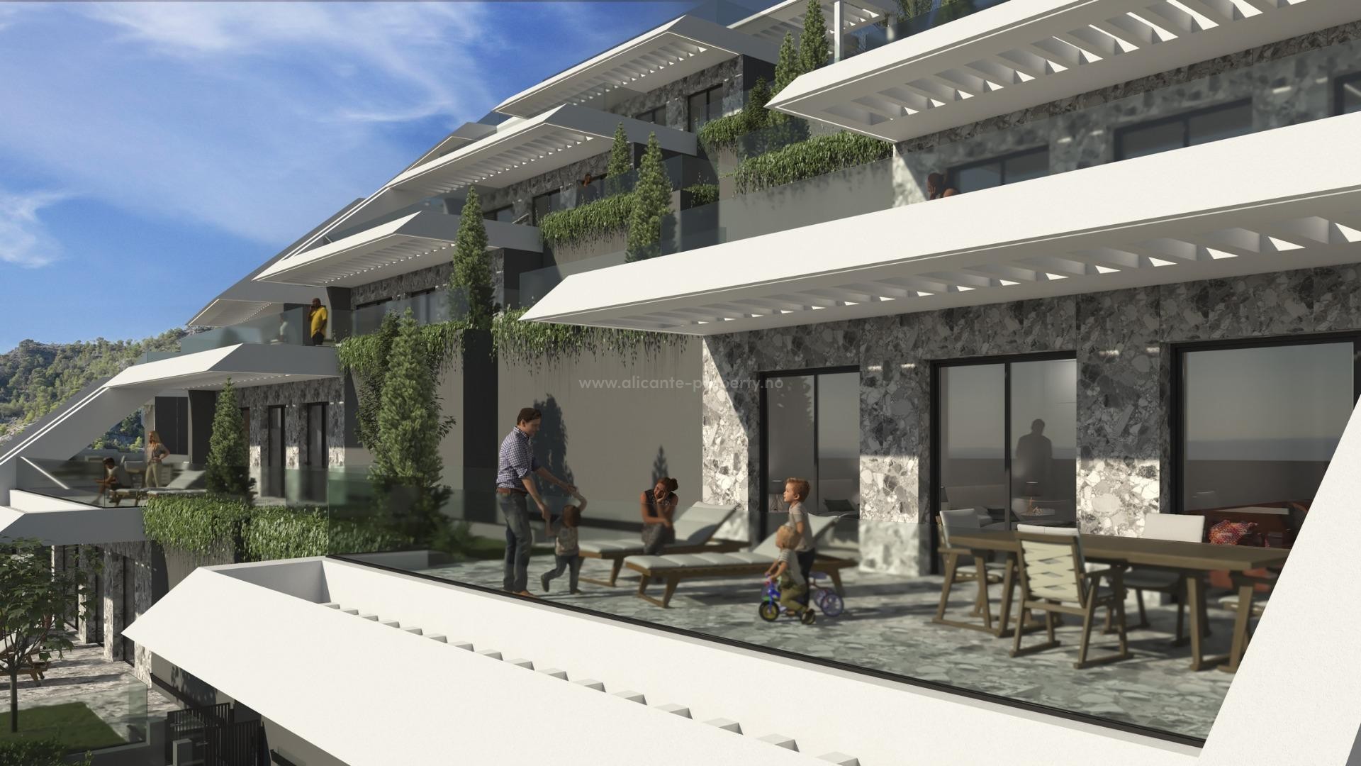 New exclusive residential complex in Finestrat with modern apartments/penthouses, 2 bedrooms, 2 bathrooms, great communal swimming pool, parking spaces