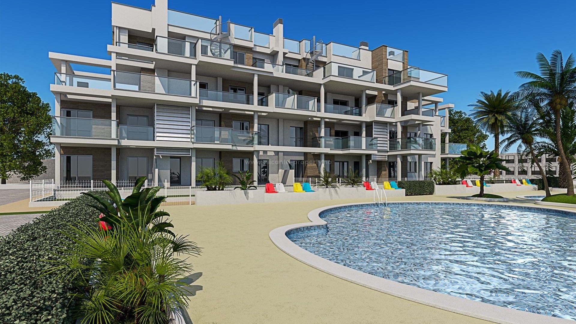 New homes in Denia, 2/3 bedrooms, 2 bathrooms, communal swimming pool, private garden or solarium, parking, 100 meters from the beach, 2 km from Denia town.