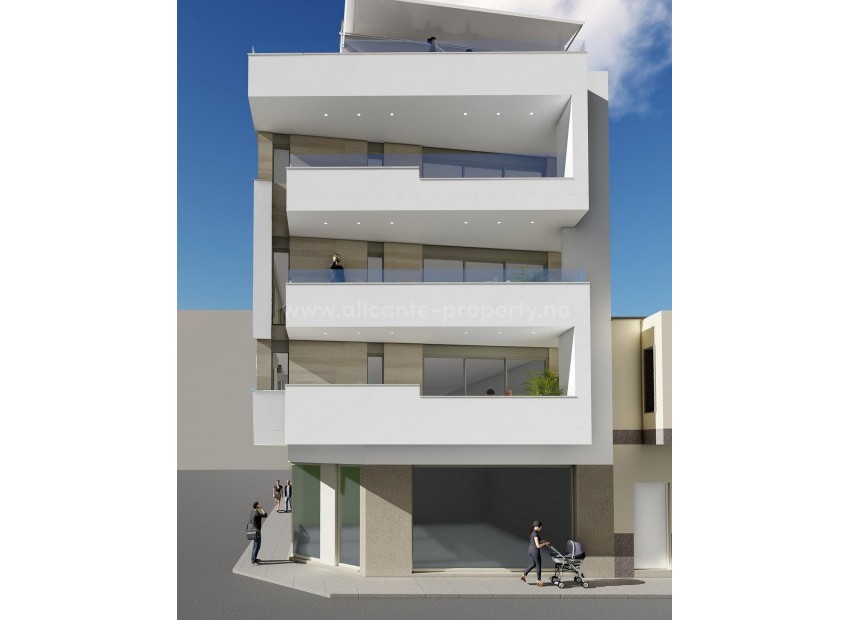 New homes in Torrevieja, 1/2/3 bedrooms, 1/2 bathrooms, close to Los Locos beach, all with terraces from 7m2 to 55m2, shared solarium, hot tub, sauna