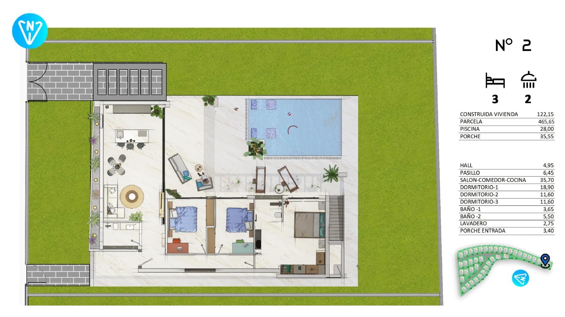 New houses/villas in La Finca Golf in Algorfa, 3 bedrooms, 2 bathrooms, garden with pool, terrace and solarium. Private parking space