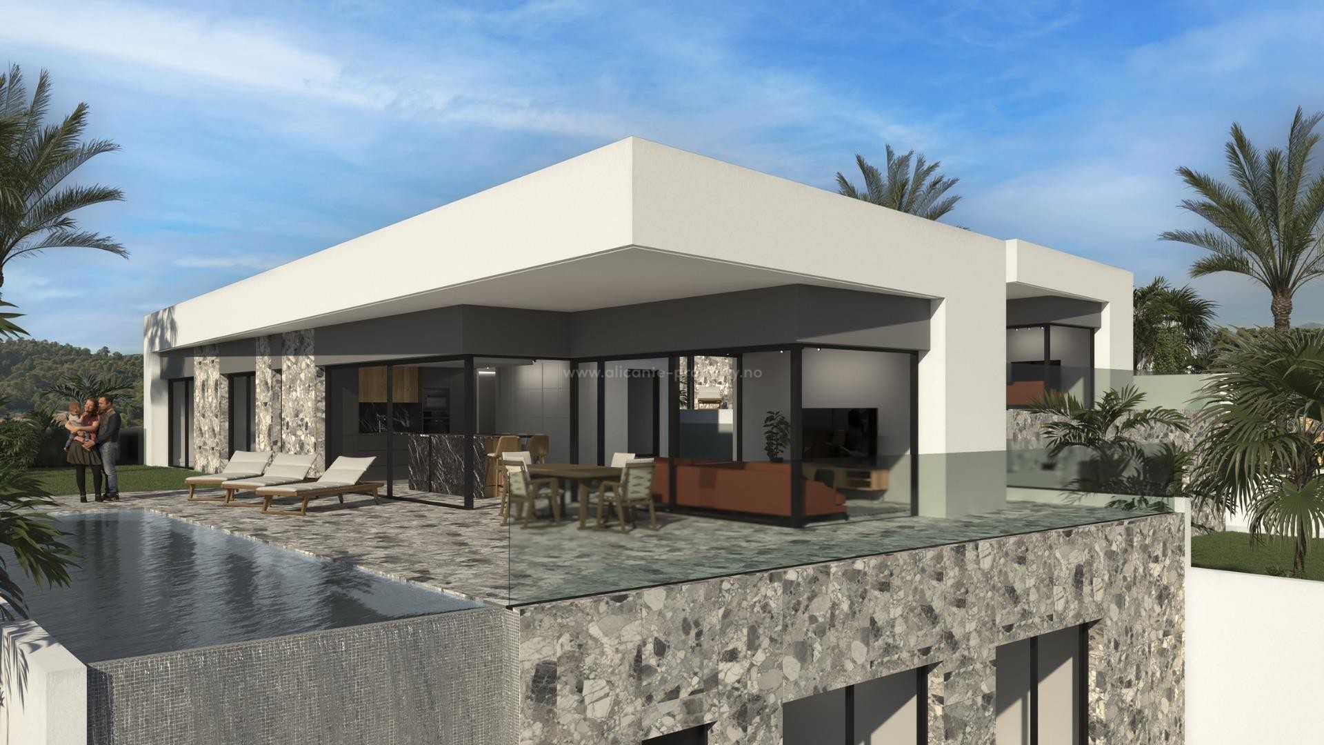 New luxury villas in Finestrat near Benidorm, 4 bedrooms, 5 bathrooms, semi-basement, terrace with swimming pool and fantastic views of Benidorm, double garage