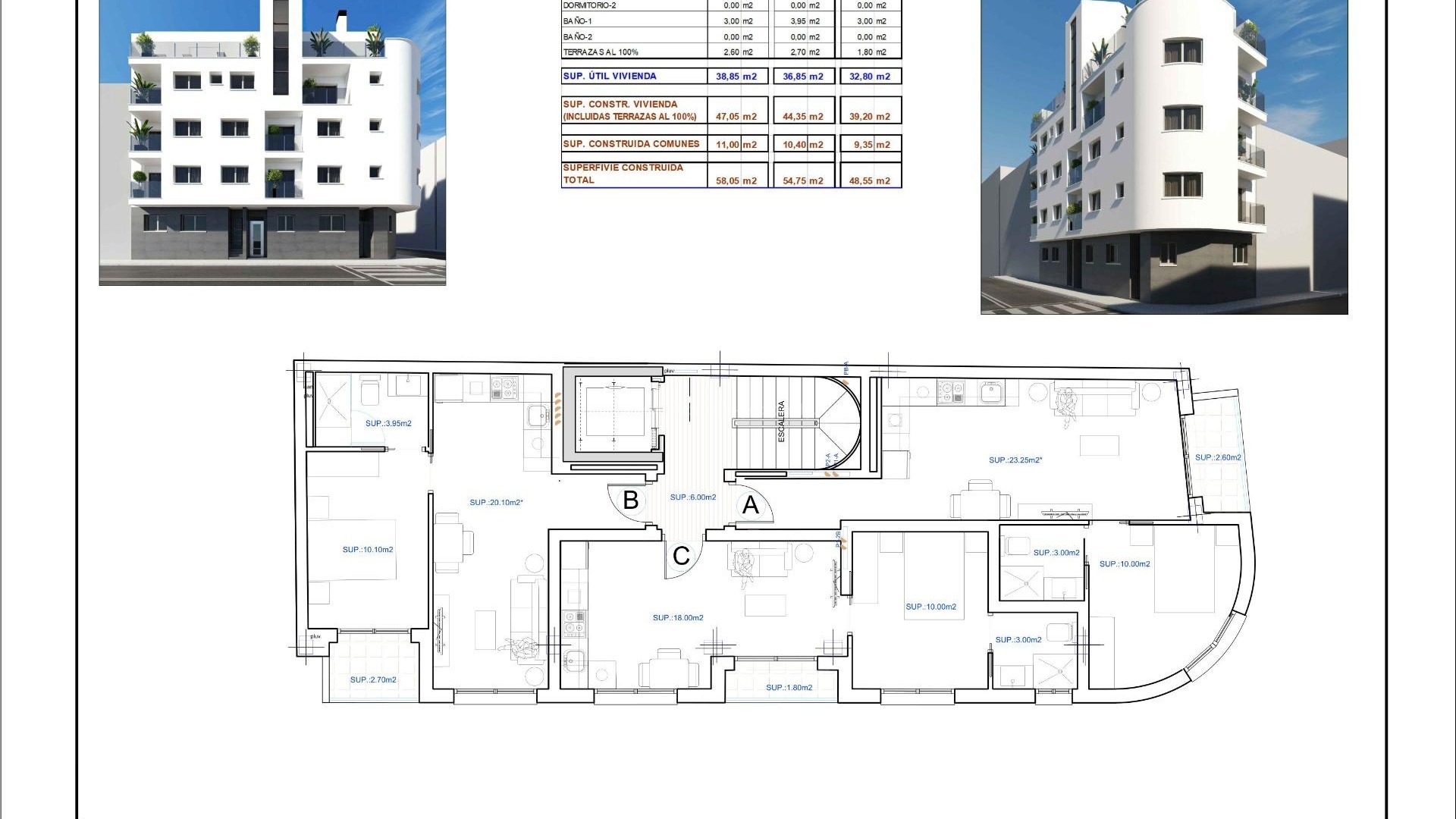 New modern apartments with high quality finishes in Torrevieja, 1/2 bedroom, 1/2 bathroom, open kitchen and living room, a beautiful shared solarium